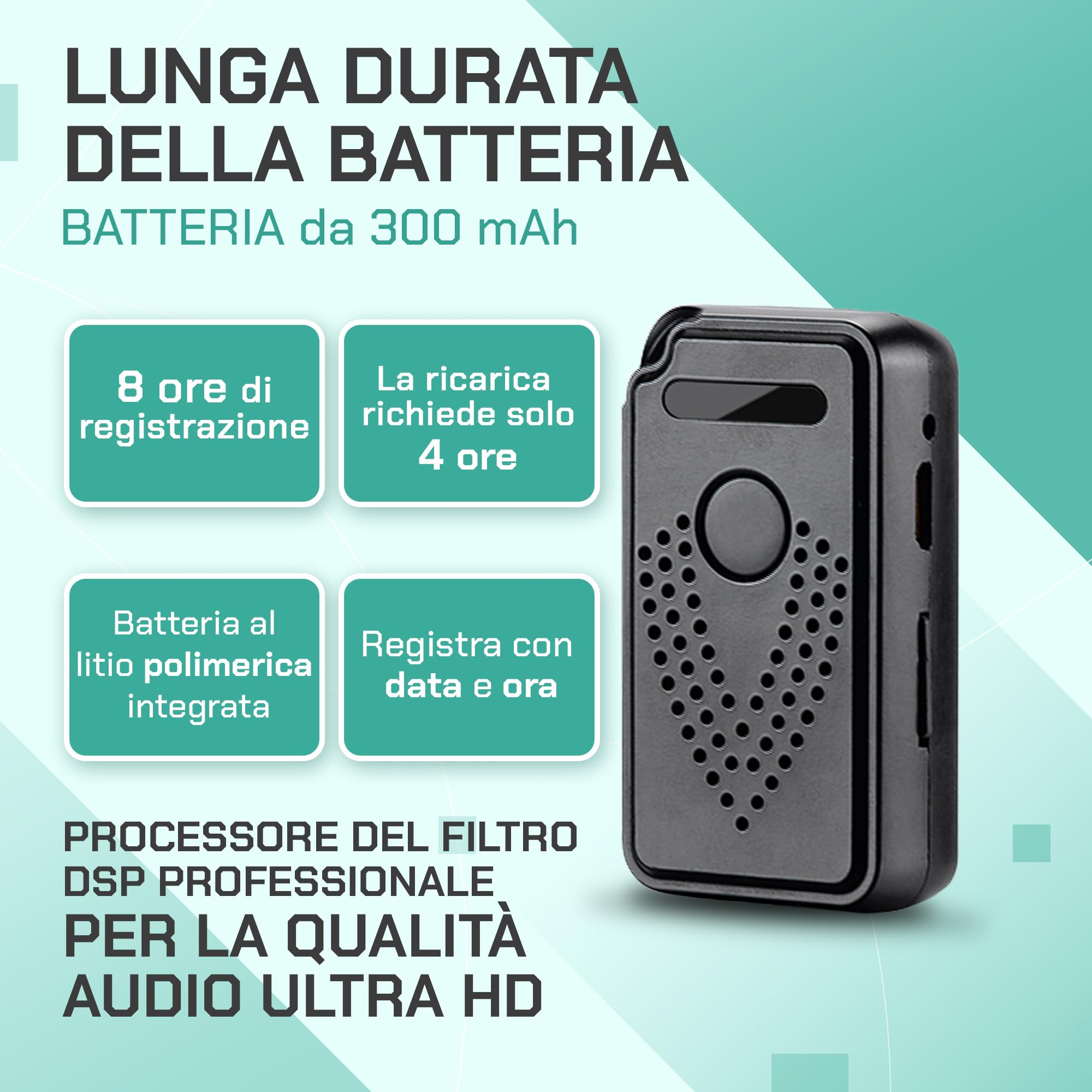 Registratore Vocale Attivato tramite Internet-WiFi, Controllo illimitato della distanza Registratore Vocale Audio, Microfono Audio Cimice a Distanza