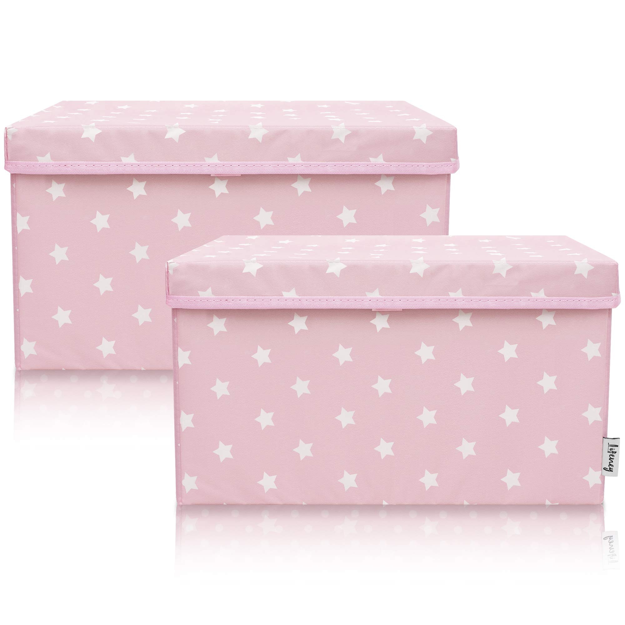 LIFENEY Set de 2 Cajas de Almacenaje para Niños (37x25x21cm) I Cesta de almacenaje para la habitación y el salón de los niños I Caja de almacenaje para niños (Pink Star)