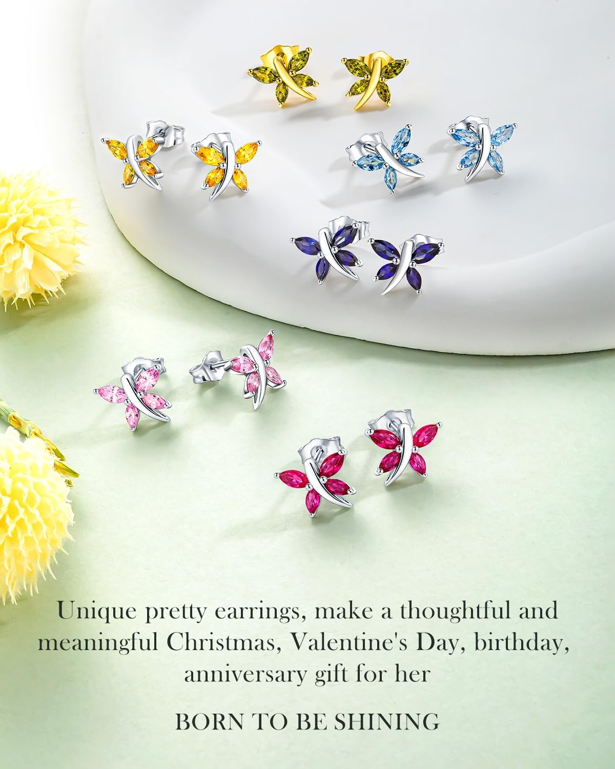 Dragonfly Stud Earrings for Women 925 Sterling Silver Birthstone Earrings Hypoallergenic Fashion Summer Jewerly(with Gift Box) - Image 6