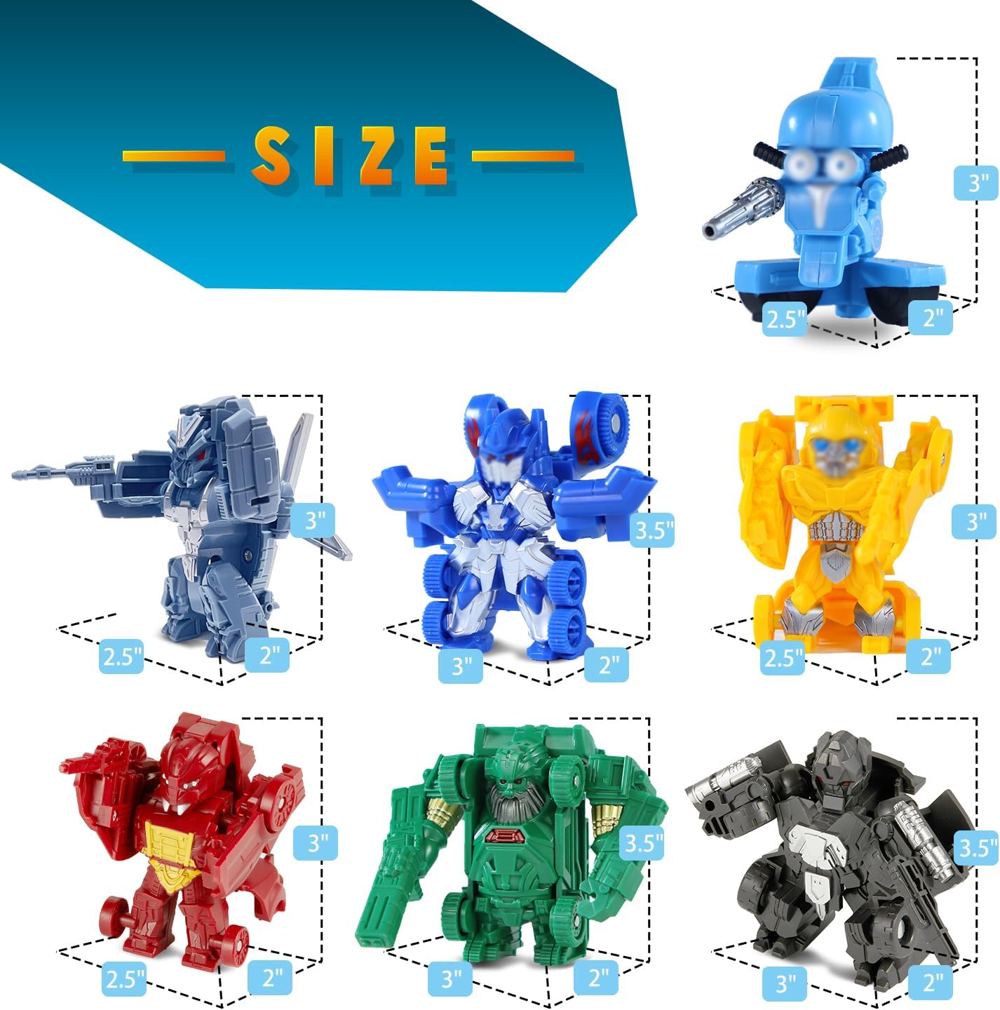 Mini Car Robot Toys, 3.5 Inch 2 in 1 Model Action Figures, Birthday Gifts STEM Toys for Boys Age 5-12
