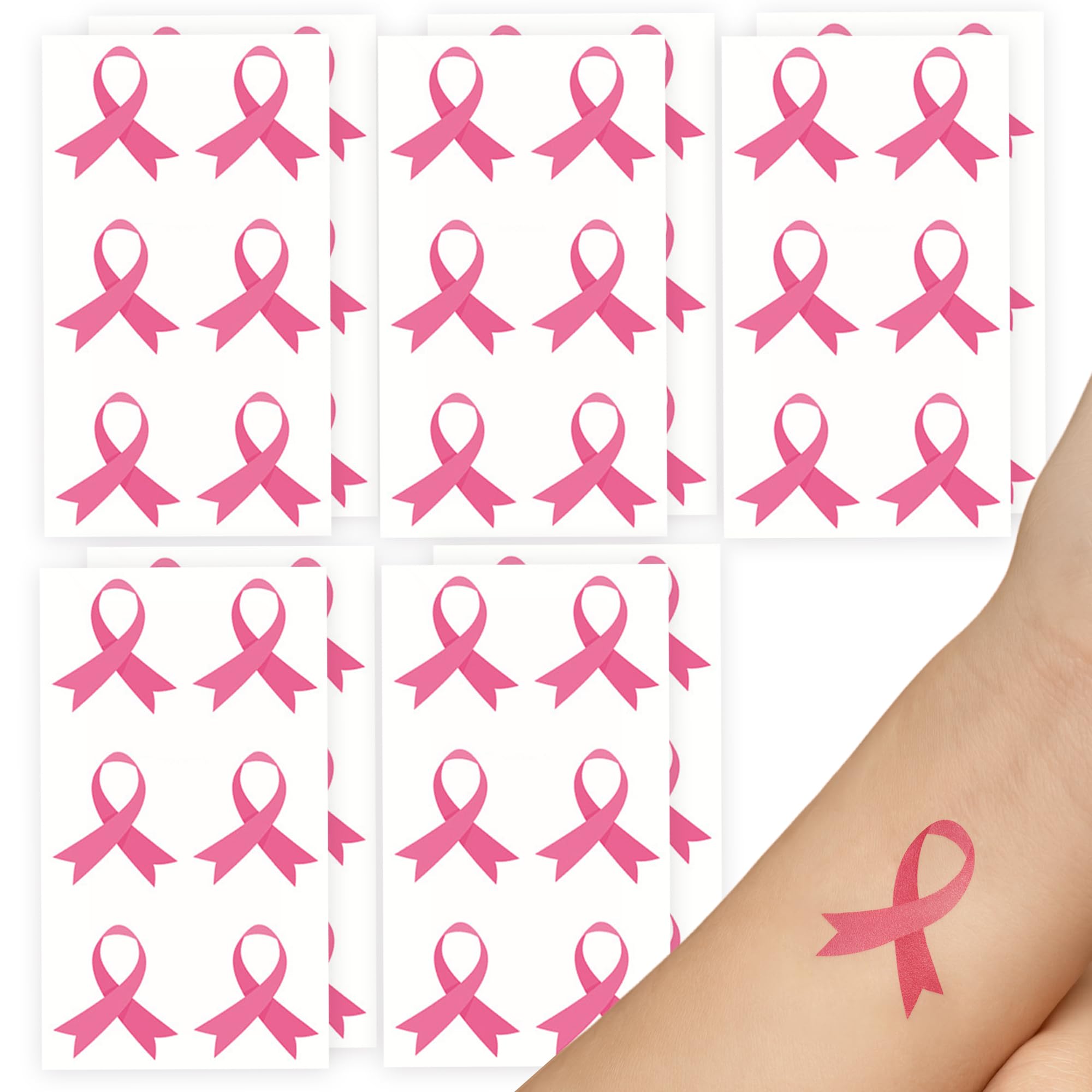 Breast Cancer Tattoos, 10 Sheets 60 Pcs Pink Ribbon Breast Cancer Awareness Temporary Tattoos for Face Arms and Hands, 4.7" x 2.7" Breast Cancer Face Tattoos for Walks Runs Fundraising Events