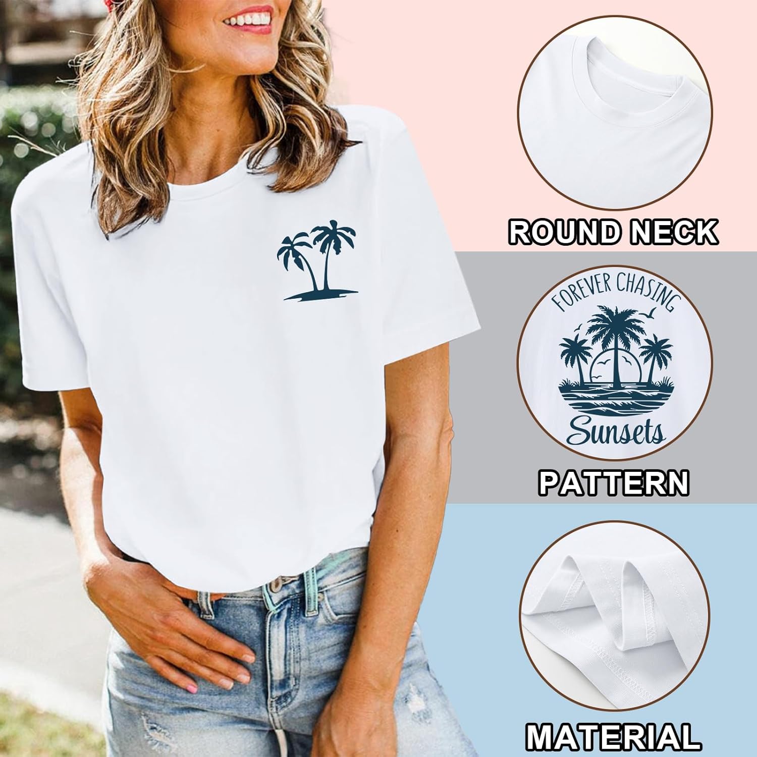 Forever Chasing Sunsets Tshirt Hawaiian Beach Shirts for Women Palm Tree Tropical Shirt Graphic Tees Summer Tops - Image 6