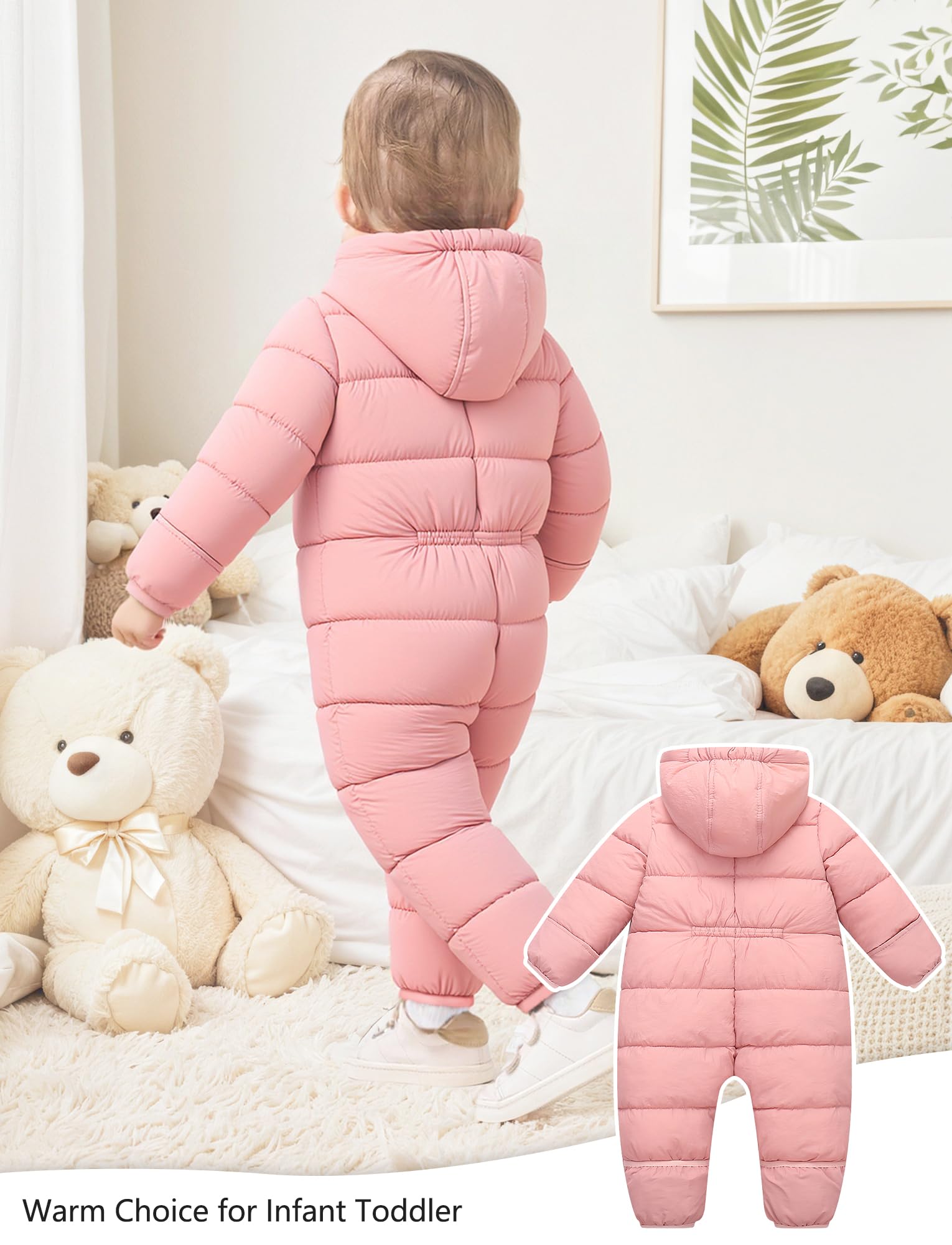 SEAUR Combinaison de Neige Bébé avec Pieds Barboteuse d'Hiver Doublée à Capuche Fermetures Éclair Nouveau-né Filles Garçons Tenues Chaudes 0 mois-24 mois