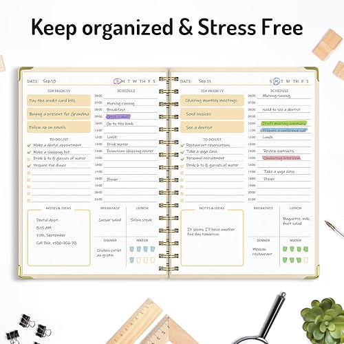 Miniatura 4 de Planificador diario estético sin fecha, agenda de tareas pendientes con horario, agenda de trabajo de tapa dura A5 para mantenerse organizado y