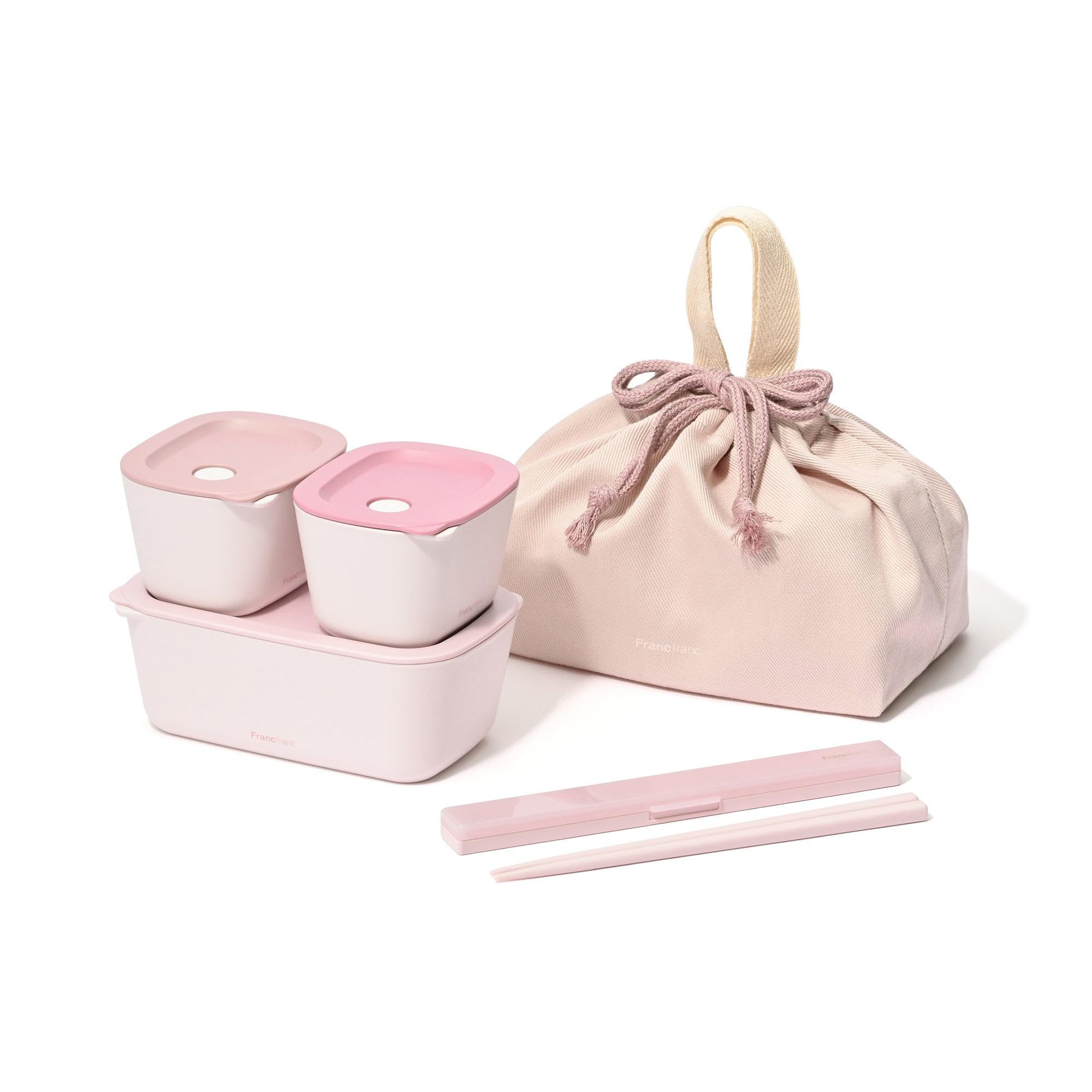 Francfranc Pink Bento Set with Chopsticks & Bag