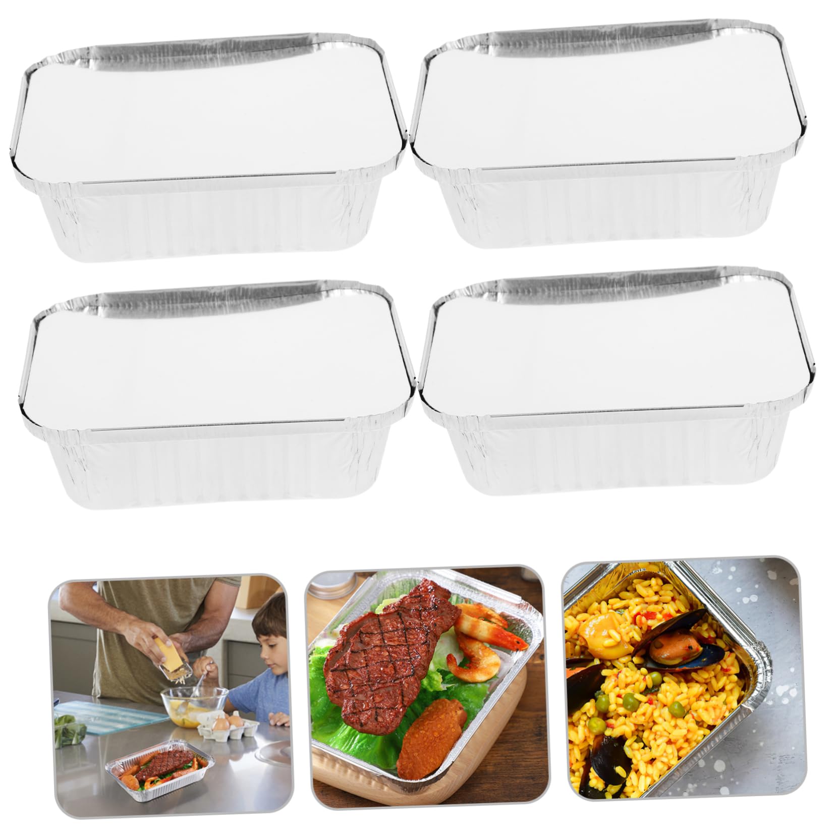 PRETYZOOM Lot de 50 Barquettes en Aluminium 600ml, Argenté, Résistantes aux Hautes Températures, Multifonctionnelles, pour Barbecue et Cuisson