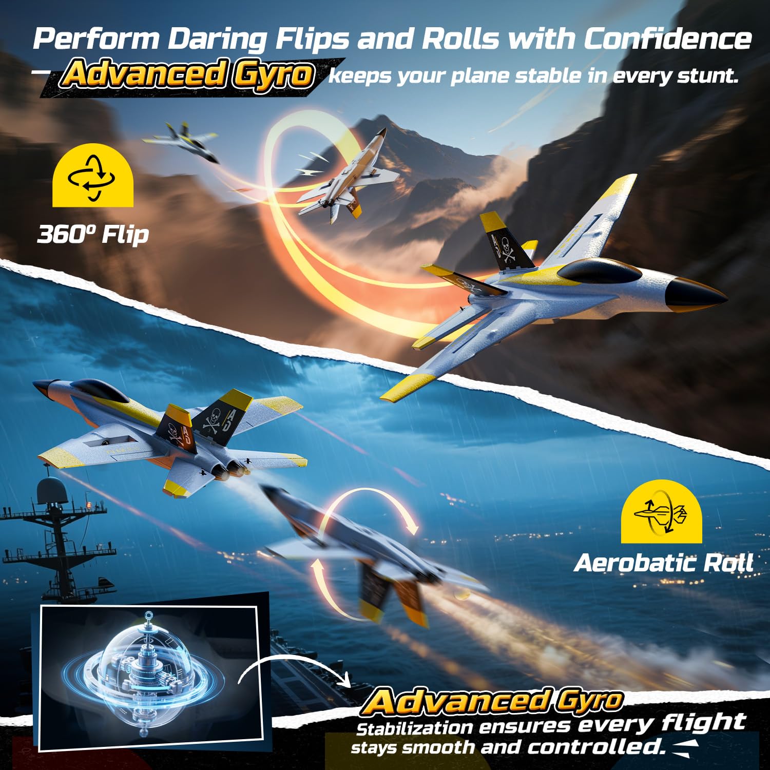 DEERC 4-Kanal Brushless RC Flugzeug, Fortschrittliches Gyroskop, 360° Flip-Kunstflug, Niedriger Batteriestand-Warnung, Ferngesteuertes Flugzeug mit 2 Akkus, Leicht zu Fliegen für Erwachsene und Kinder