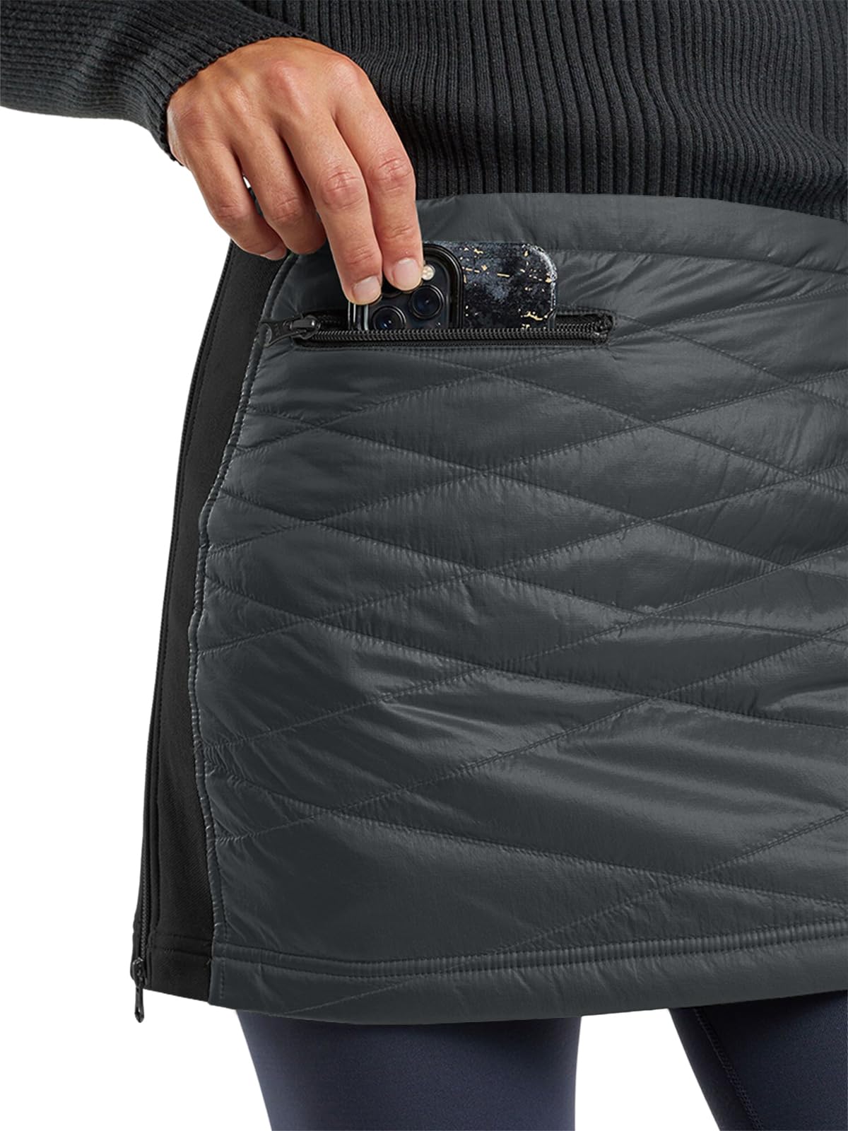 Fisoew Faldas acolchadas para mujer, con cremallera, aislantes, para senderismo, correr, golf, con bolsillos