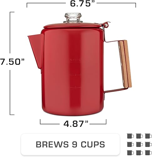 Miniatura 4 de COLETTI Bozeman - Cafetera percoladora roja, cafeteras de campamento, percoladora favorita de campamento, sin aluminio o plástico 9 tazas, rojo