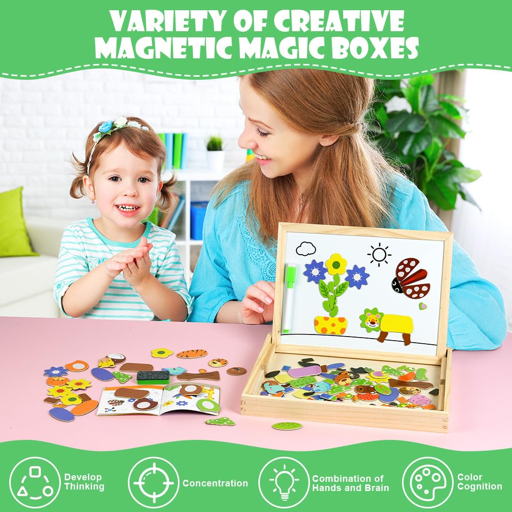 Aolso Puzzle Magnetico Legno, Giochi Montessori, Lavagna Animali Giocattolo,Puzzle Magnetico Giochi per Bambini Bambino 2 3 Anni, Sviluppo della Motricità Fine e dell'Immaginazione