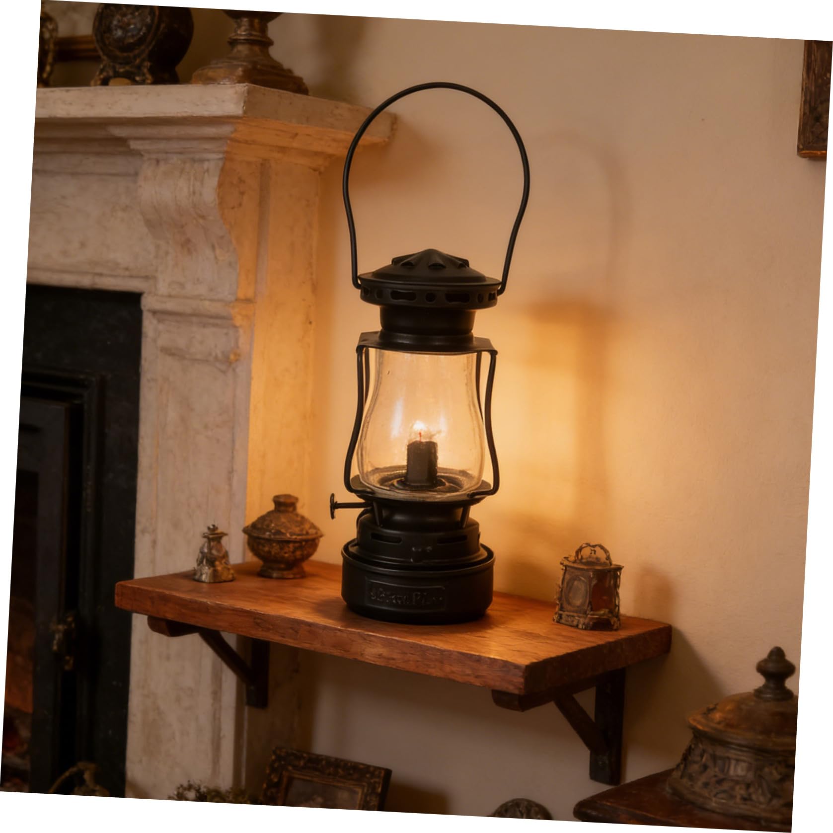 Lanterna a Cherosene Vintage Nera con Manico, Stoppino 14cm