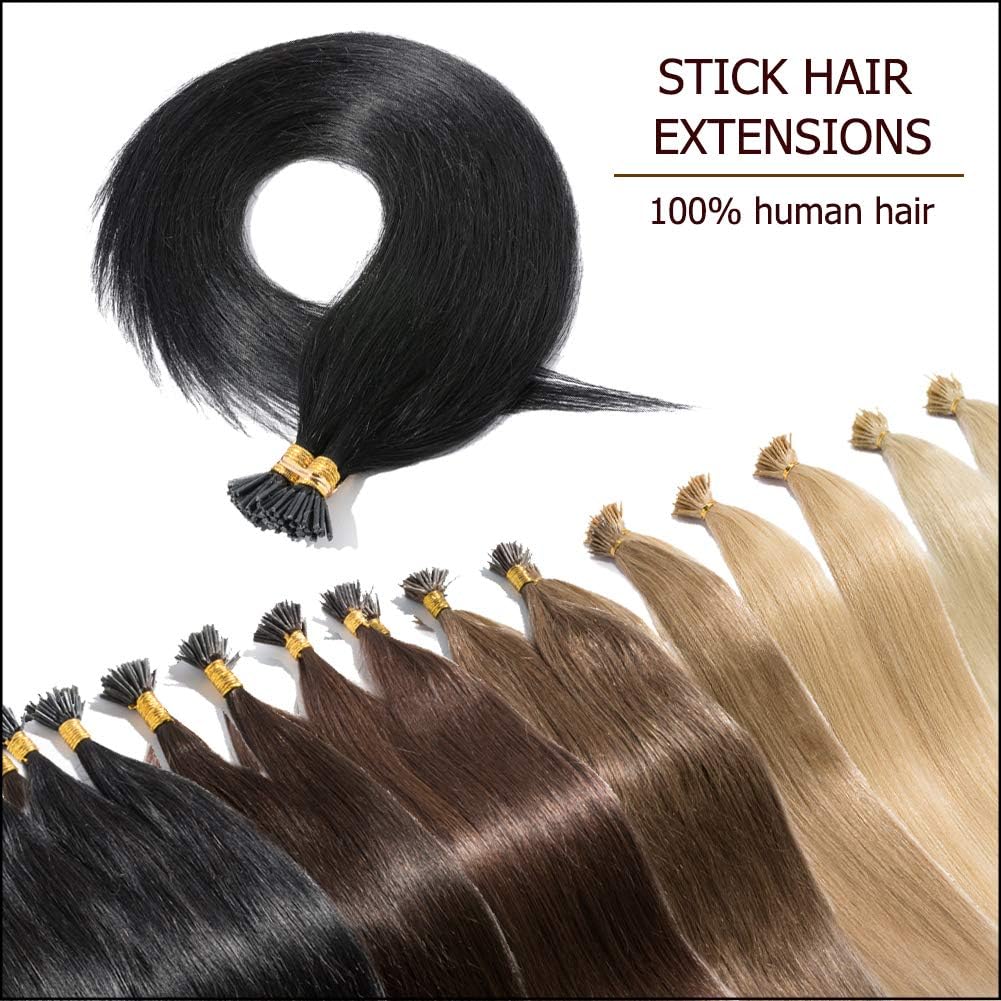 100 Strands I Tip Hair Extensions Human Hair Dark Jet Black 16 Inch
