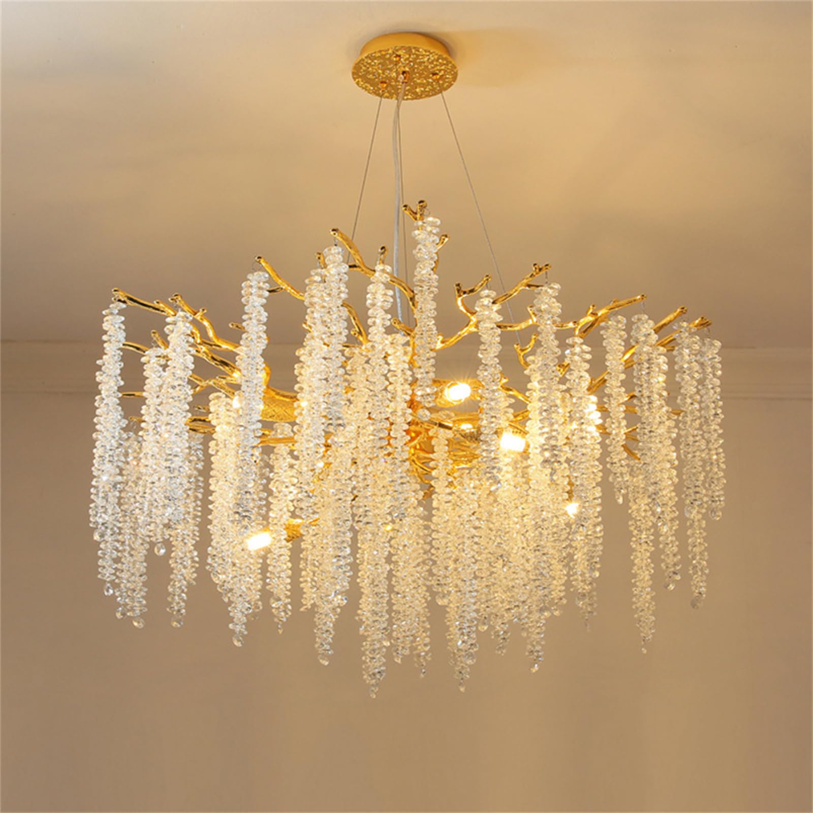 KXEcoLife Modern Tree Branch Crystal Chandelier D80cm Luxury Raindrop Pendant Lighting Contemporary 10-Light Chandeliers for Dining Room Kitchen Bedroom Living Room,Tassels