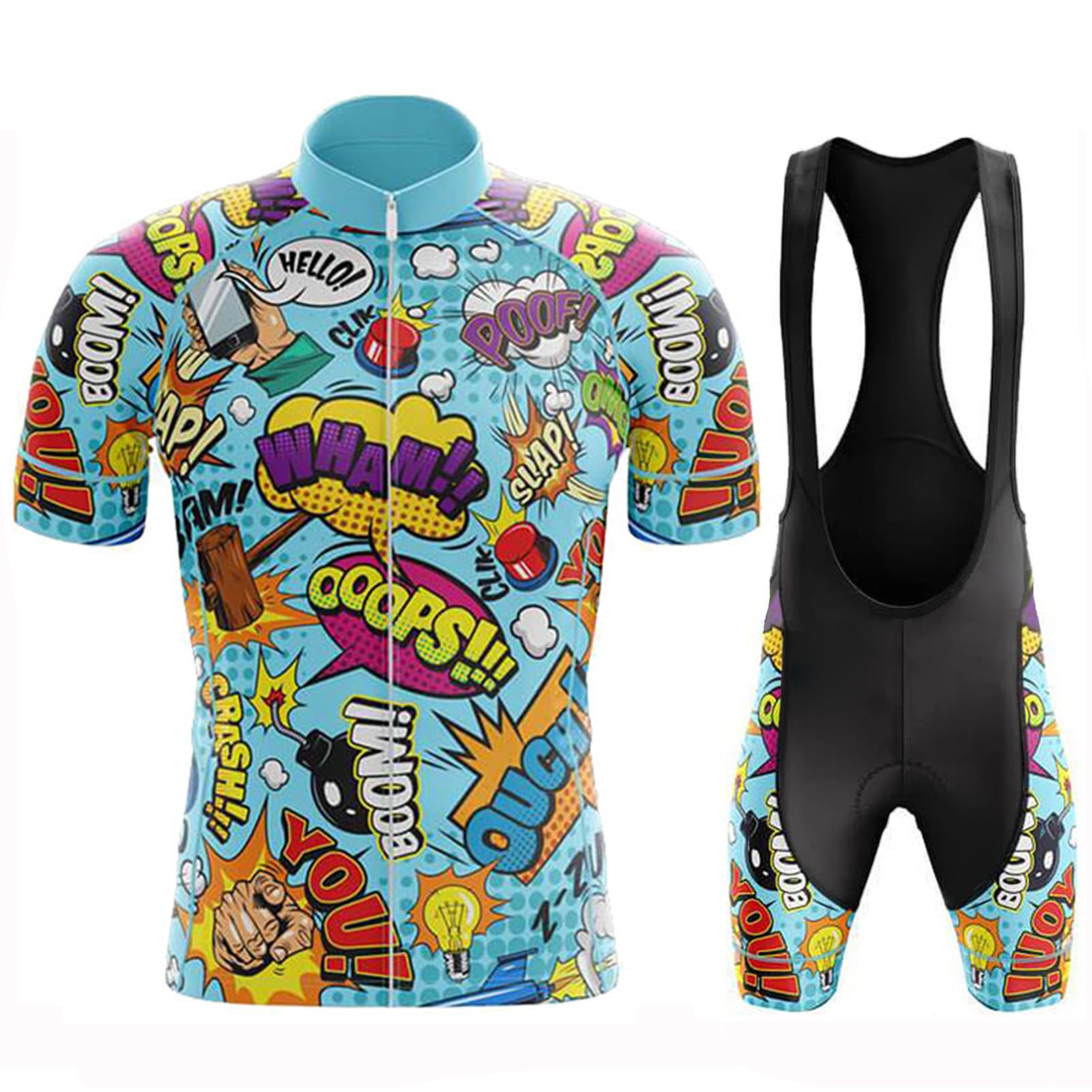 Vêtements Cyclisme Homme Été Tenue Cycliste Manche Courte,Maillot de Velo VTT MTB Jerseys Shirt et Cuissard à Bretelle avec 19D Coussin Gel,Ensemble Combinaisons de Cycling Respirant Séchage Rapide