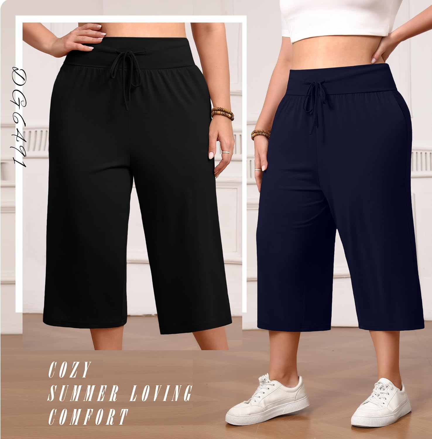 Neer 3 Pack Women's Capris Plus Size Yoga Lounge Pants Wide Leg High Waist Drawstring Cropped Sweatpants with Pockets - Image 4