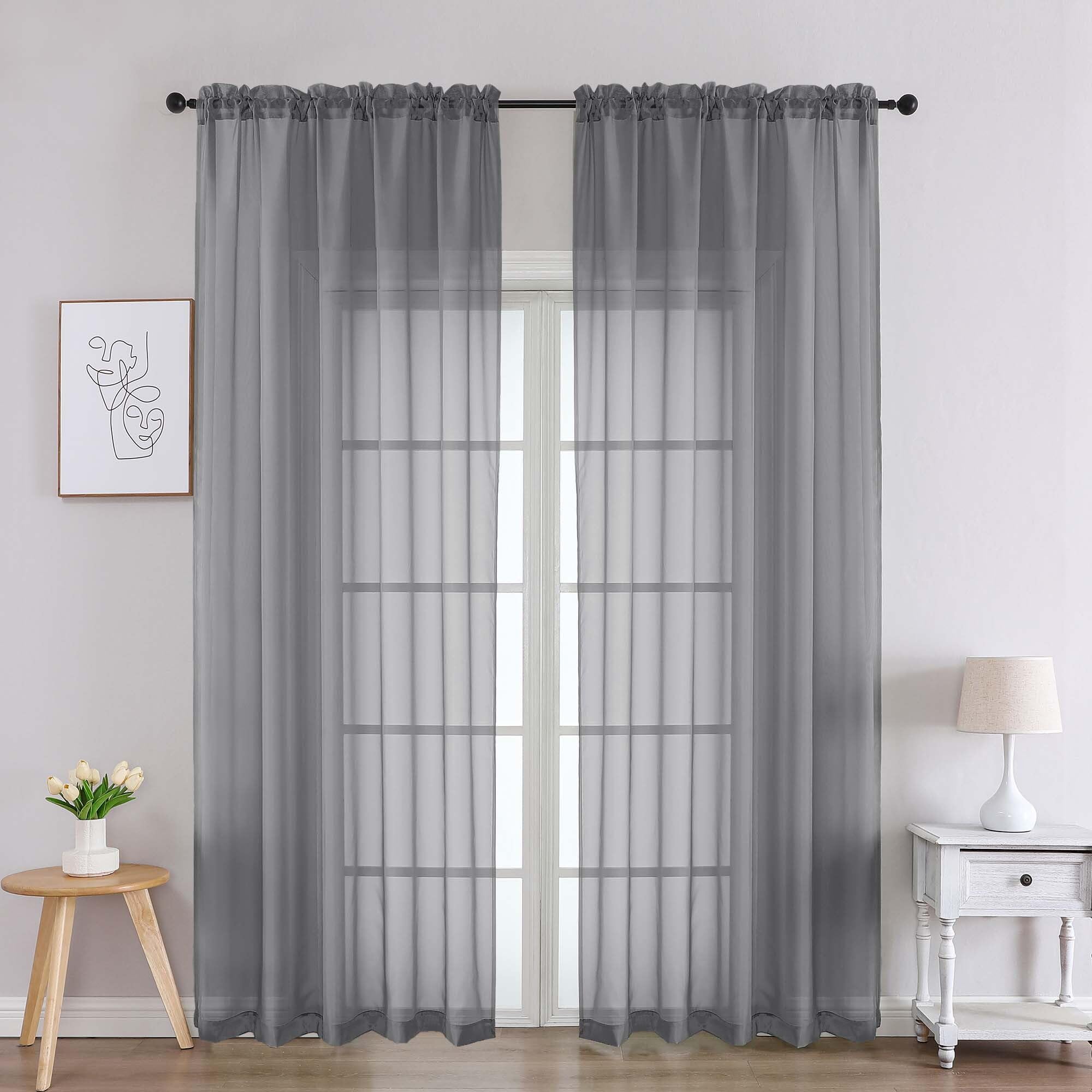 Chyhomenyc Charcoal Grey Sheer Curtains 90 Inches Long 2 Panels, Light Filtering Charcoal Grey Curtains for Living Room, Soft Gentle Voile Rod Pocket Bedroom Window Drapes, 59Wx90L Inch, 2PCS