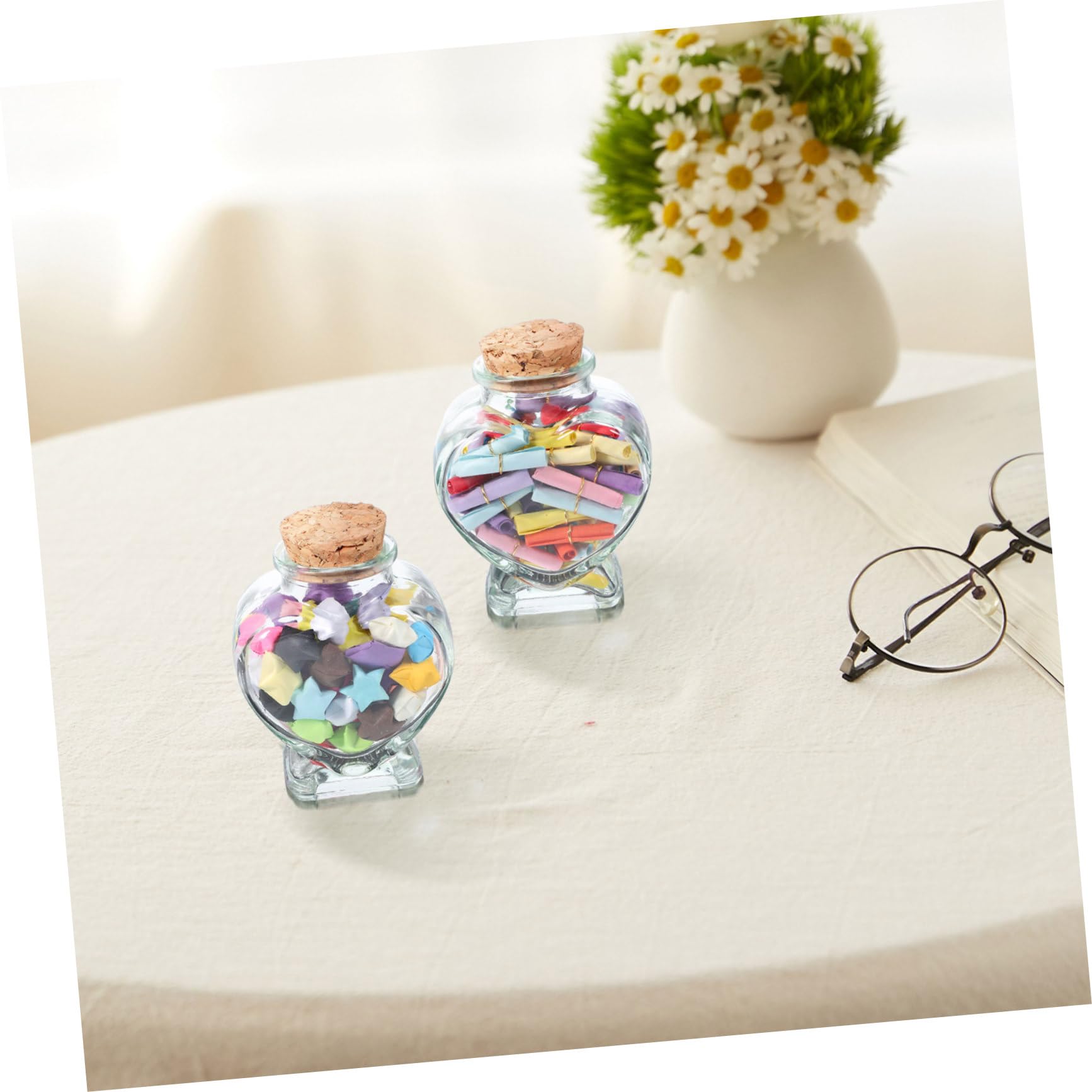 Zerodeko 8 Pezzi Mini Bottiglie in Vetro Forma di Cuore Tappo in Sughero Barattoli Trasparenti Decorativi per Caramelle Messaggi e Progetti Fai da Te