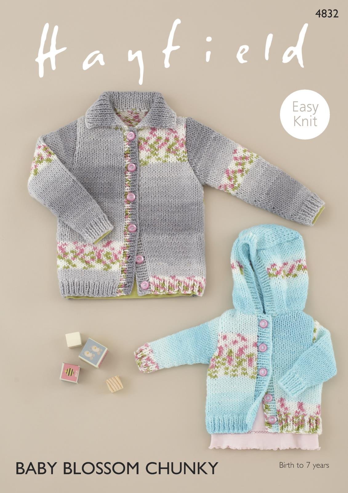 Sirdar Multicolor 4832 Knitting Pattern Baby Childrens Easy Knit Cardigans In Hayfield Baby Blossom Chunky