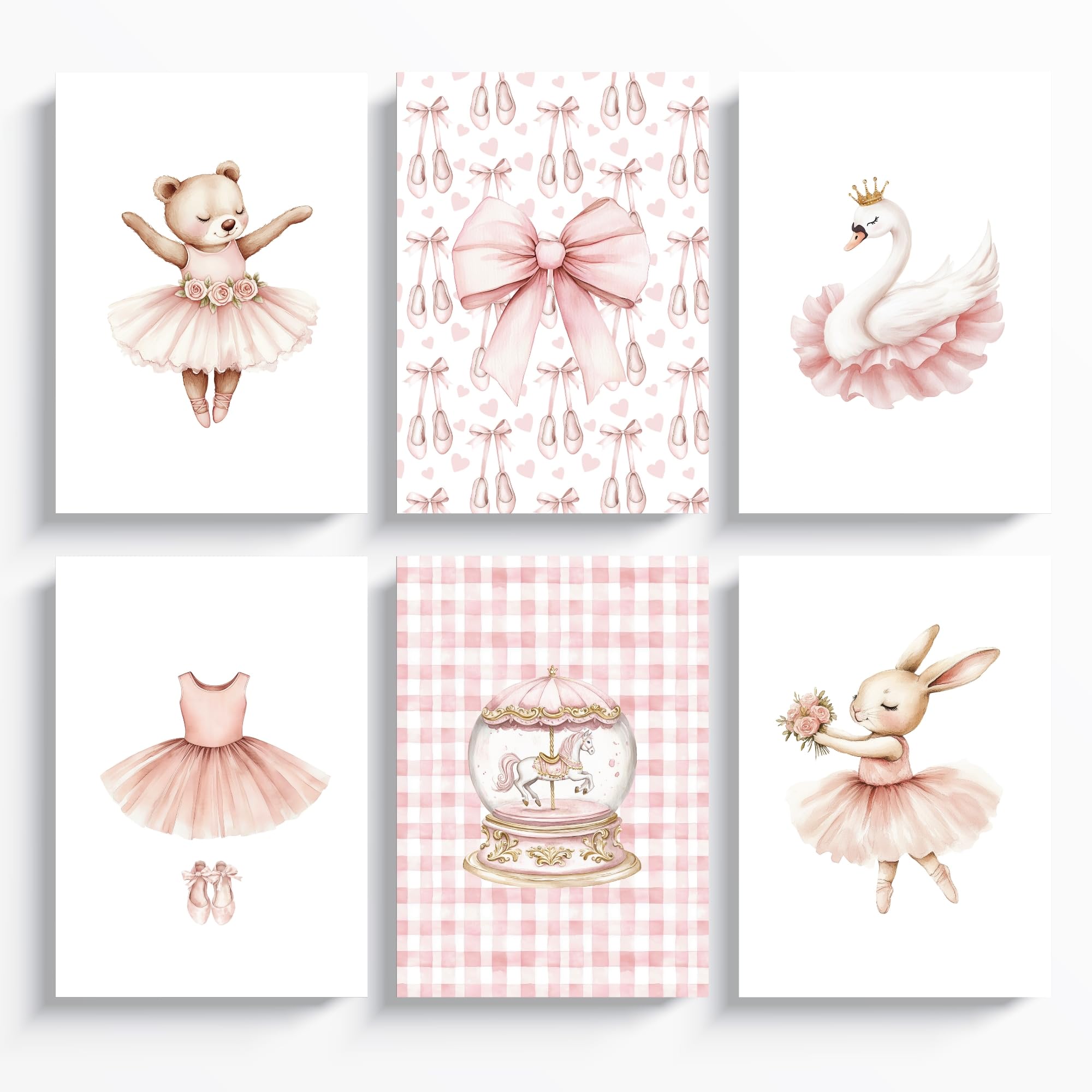 ayurvana Set de 6 Láminas Infantiles de Ballet – Cuadros de Bailarinas en Acuarela con Lazos y Tul – Decoración Completa Habitación Niña y Bebé Estilo Coquette – Regalo Nacimiento – A4 SIN MARCO Rosa