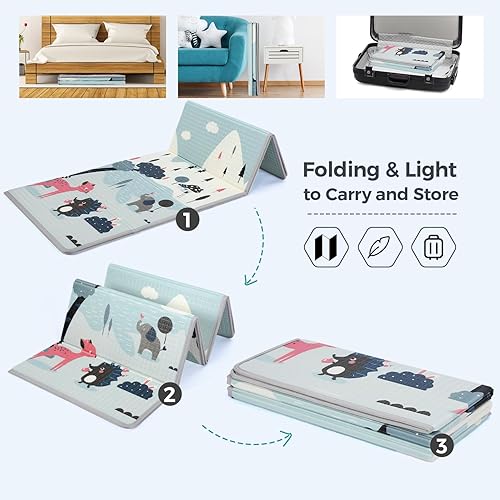 Miniatura 5 de MEM Tapete de juego para bebés de 71 x 59 pulgadas, tapete de juego plegable para bebé, tapete de juego reversible de espuma impermeable para bebés