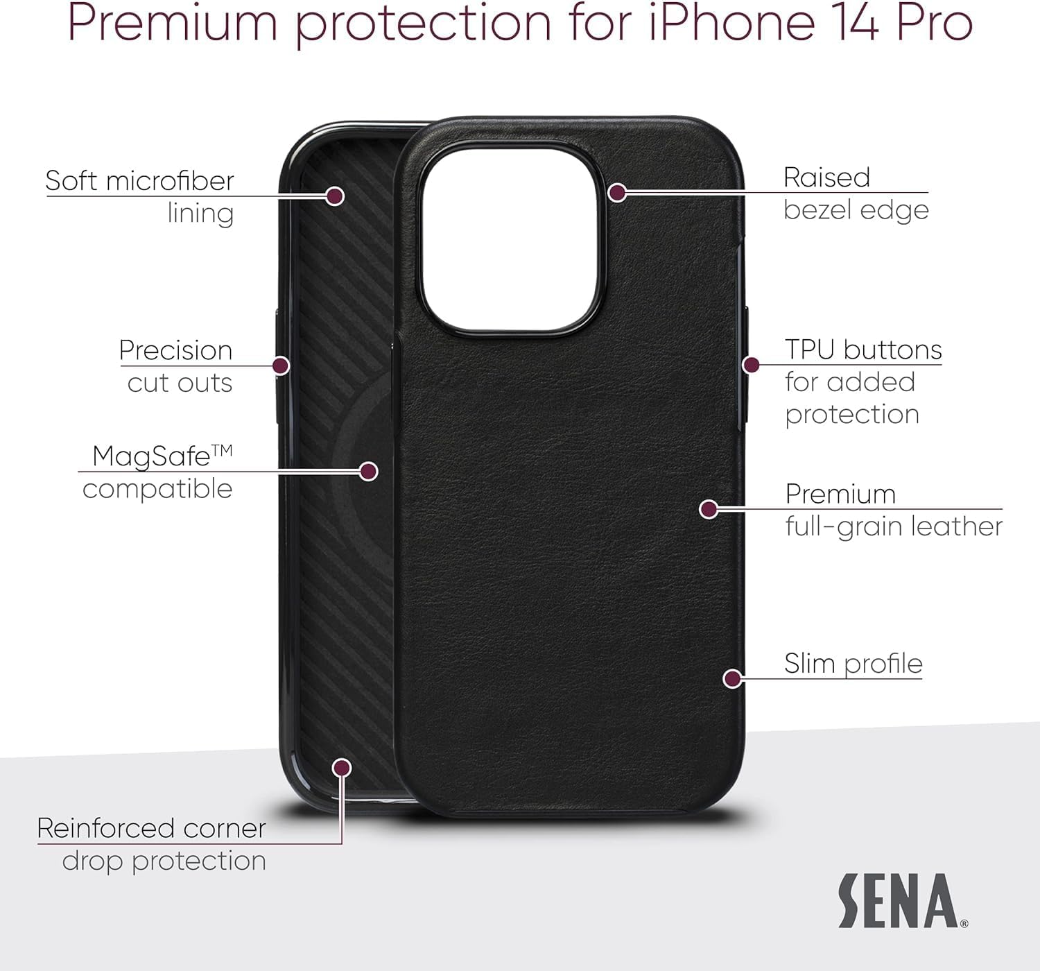 SENA Wallet Book Case, Leather Book Style Folio Wallet with Kickstand & Card Slots for iPhone (Black, iPhone 14 Pro)