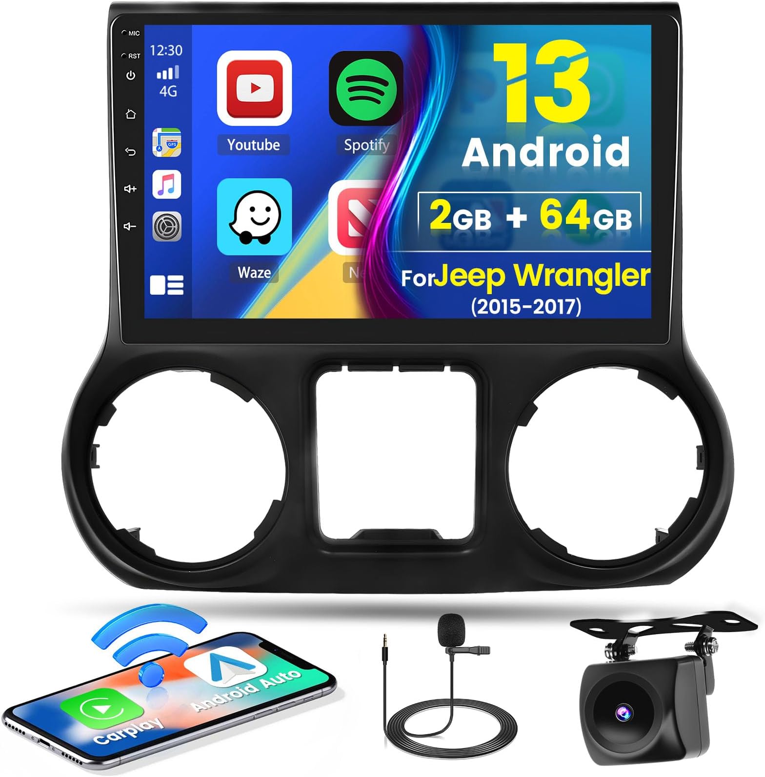 10.1" Android 13 Car Stereo For Jeep Wrangler JK (2007-2016) - GPS, Wireless CarPlay, 2+64GB