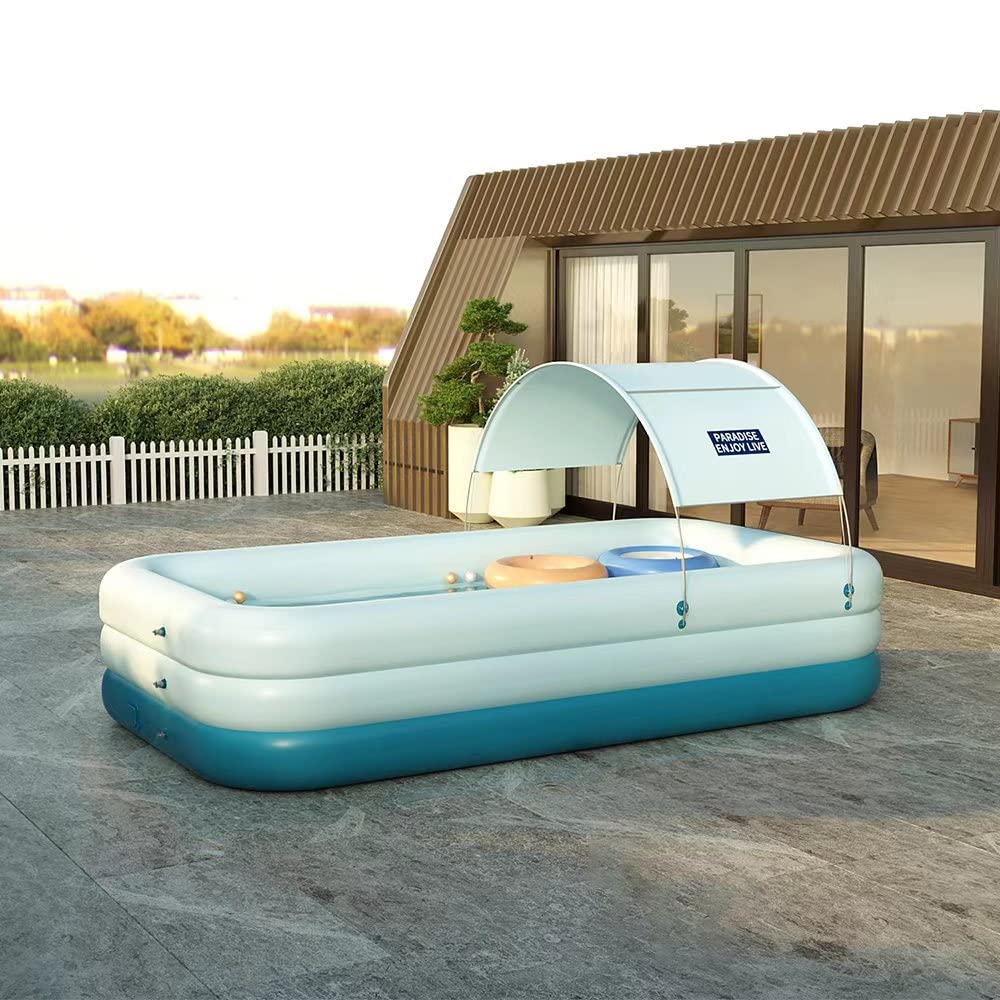 LIMOS Automatic Inflatable Swimming Pool with Sun Shade for Kids Adults Family Indoor Outdoor Blow Up Pool for Family Garden Backyard 428cm x 210cm x 60cm(Blue 4.28)