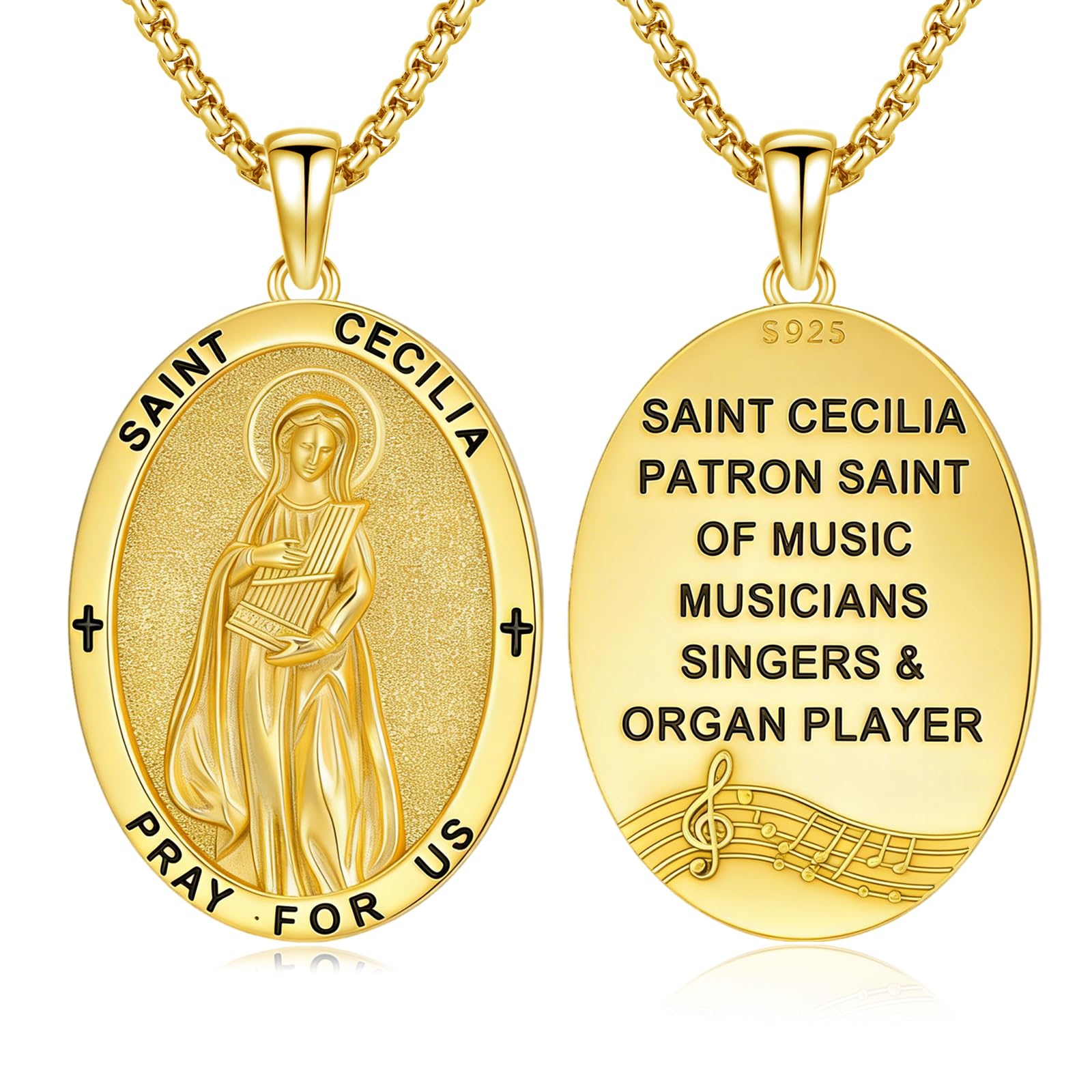Silver/14K Gold Patron Saint Medal Amulet Necklace for Men Women