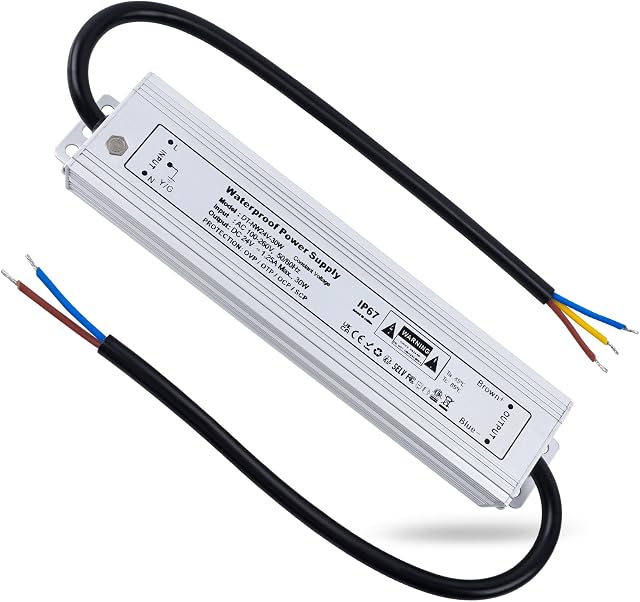 REYLAX LED Driver Lighting Outdoor Transformer 24V 30W 1.25A, IP67 Waterproof Transformers, Constant Voltage Power Supply, AC to DC Low Voltage Led Light Adapter, for Garden LED Lamps and Shed Light