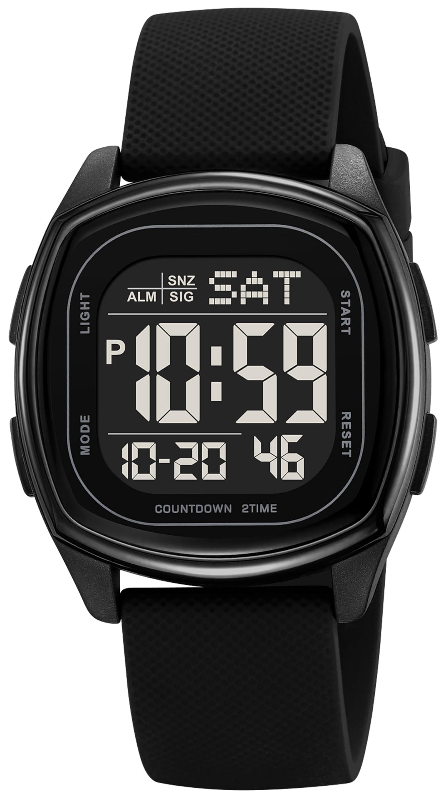 findtime Digital Armbanduhr Quadratisch Digitale Sportuhr Outdoor Große Ziffern Zahlen 5ATM Wasserdicht Led Beleuchtung Junge Unisex Kalender Alarm Countdown Timer Stopwatch 12-24H Weiß Gold