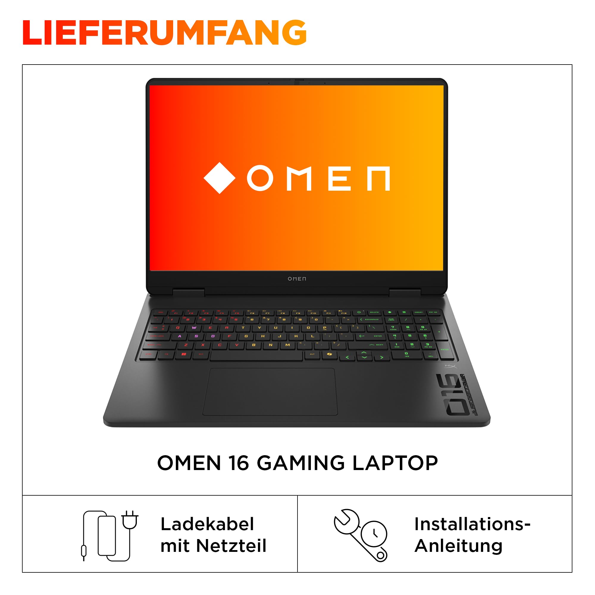 HP Omen Gaming Laptop 16" 2.5K Display Intel Core Ultra 7 32GB RAM 1TB NVIDIA GeForce RTX 5060 Win11 QWERTZ Schwarz