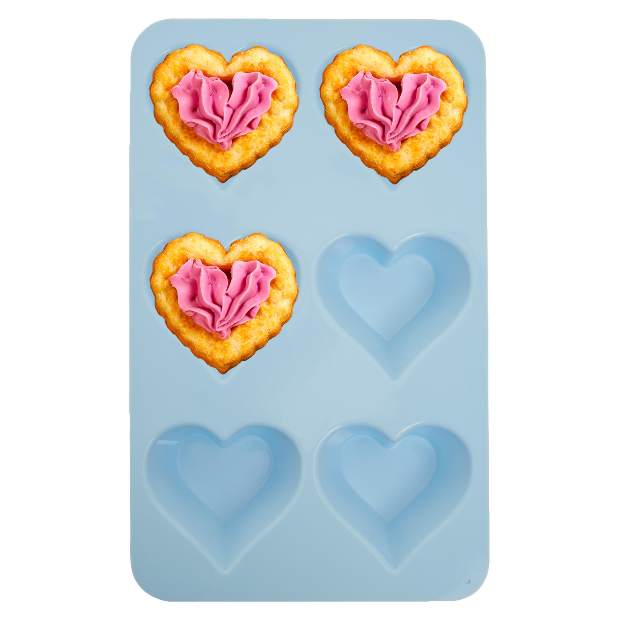Premier Housewares Silicone Heart Shape Cake Mould, Nonstick Silicone Muffin Tray, Symmetrical Portions Blue