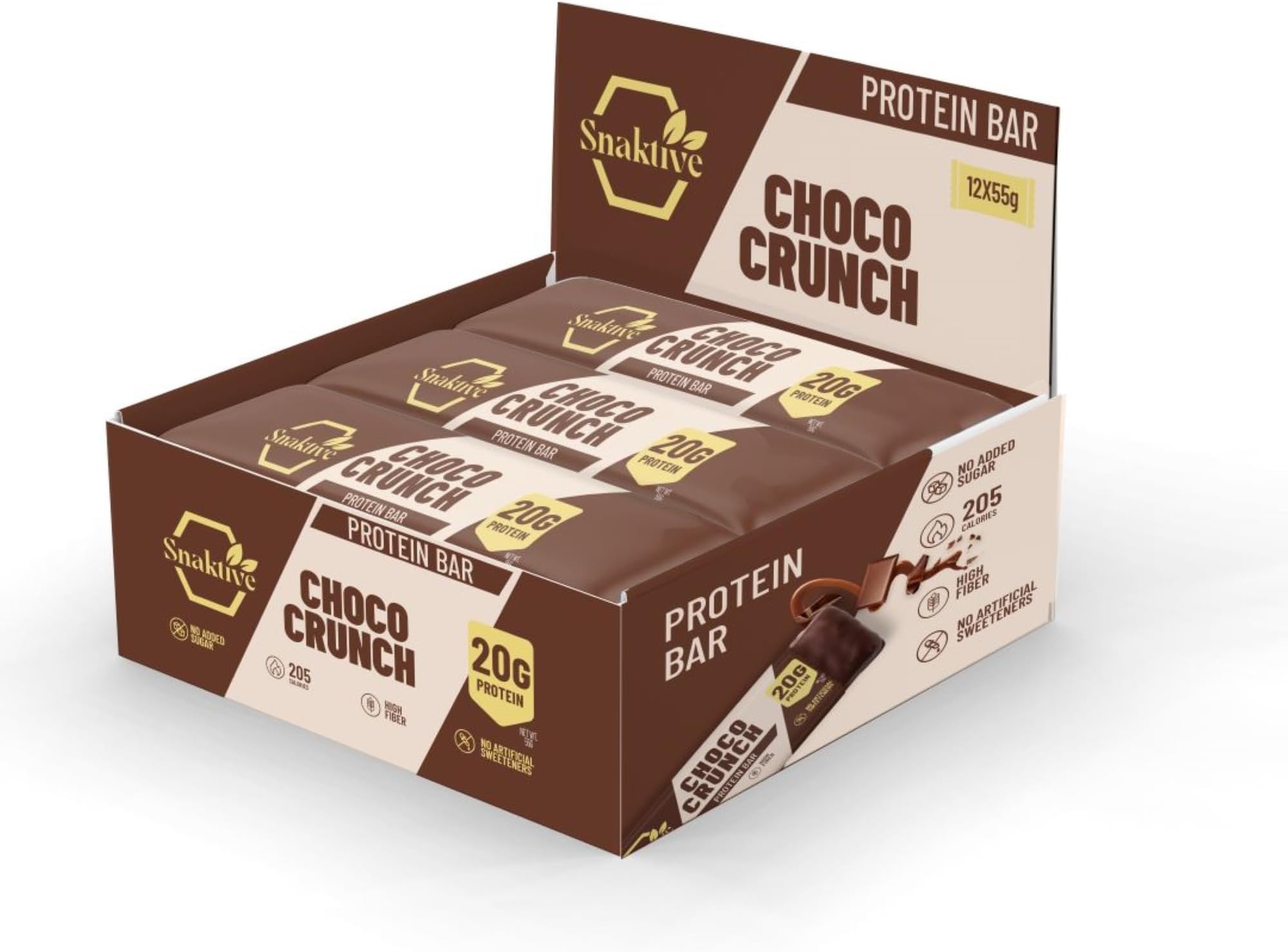 Choco Crunch Protein Bar, High Protein and High Fiber Natural Clean Bar, 55G Crunchy Bars, Pre & Probiotics (12 Protein Bars, Chocolate)