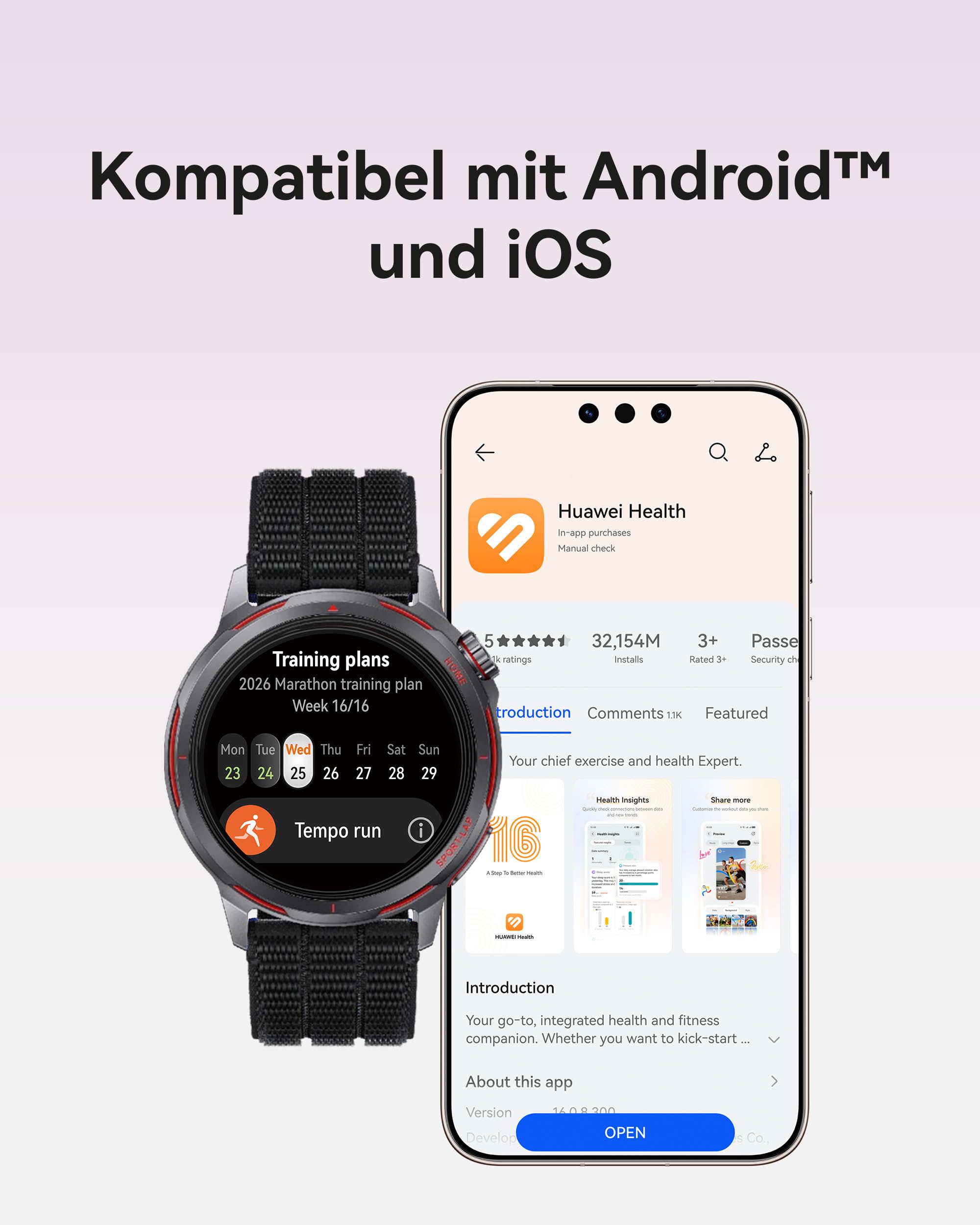 HUAWEI Watch GT Runner 2 Smartwatch, GPS Marathon Laufuhr, Dusk Blue | Marathon-Modus & Trainingsanalyse, HRV, EKG, SpO2, Schlafanalyse, 1,32" AMOLED, Bis zu 14 Tage Akku, 5 ATM, für iOS & Android