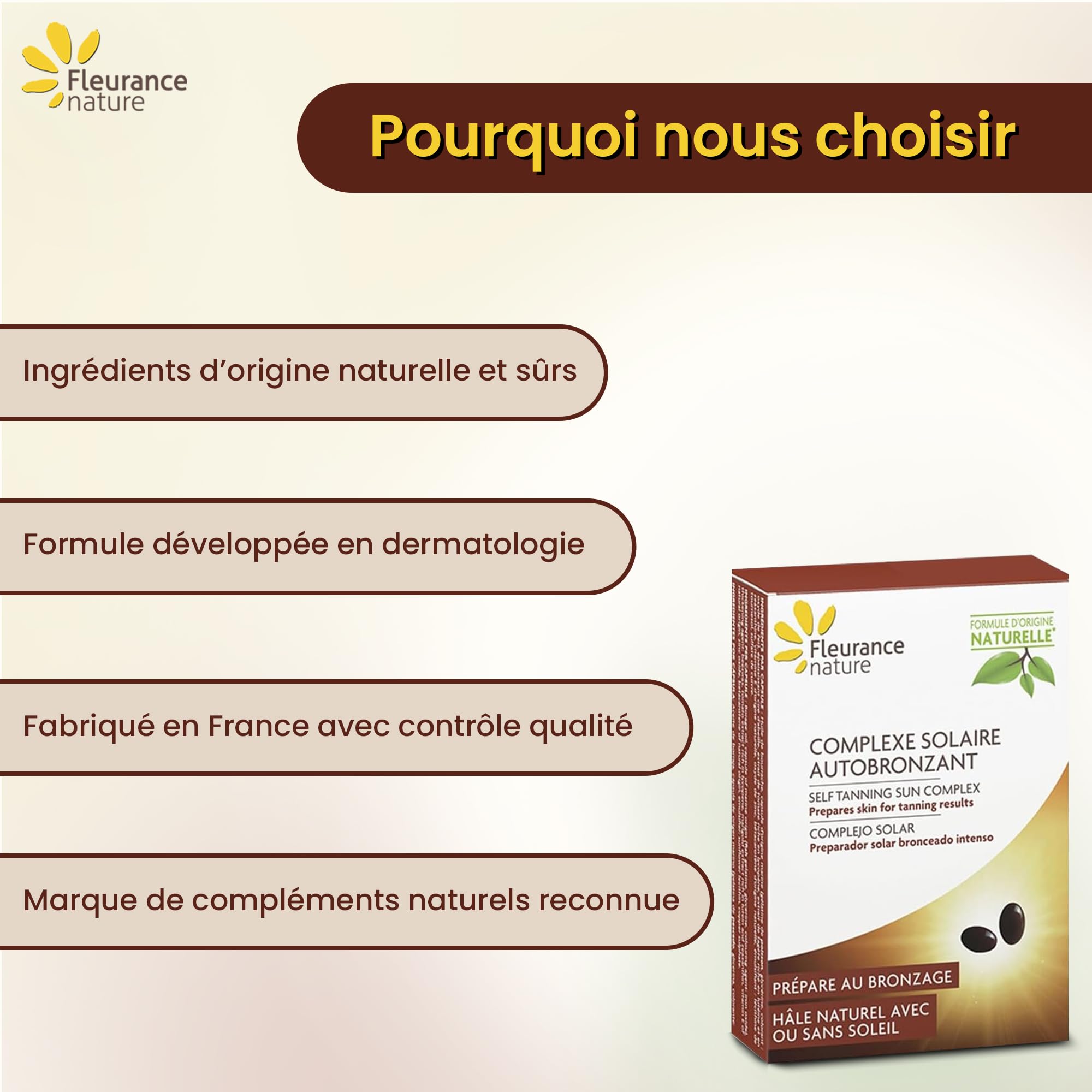 Fleurance Nature - Complexe Solaire Autobronzant Teint Hâlé Lumineux et Préparation Peau - Complément Alimentaire Antioxydant à l'Huile de Bourrache - Format 2 Mois