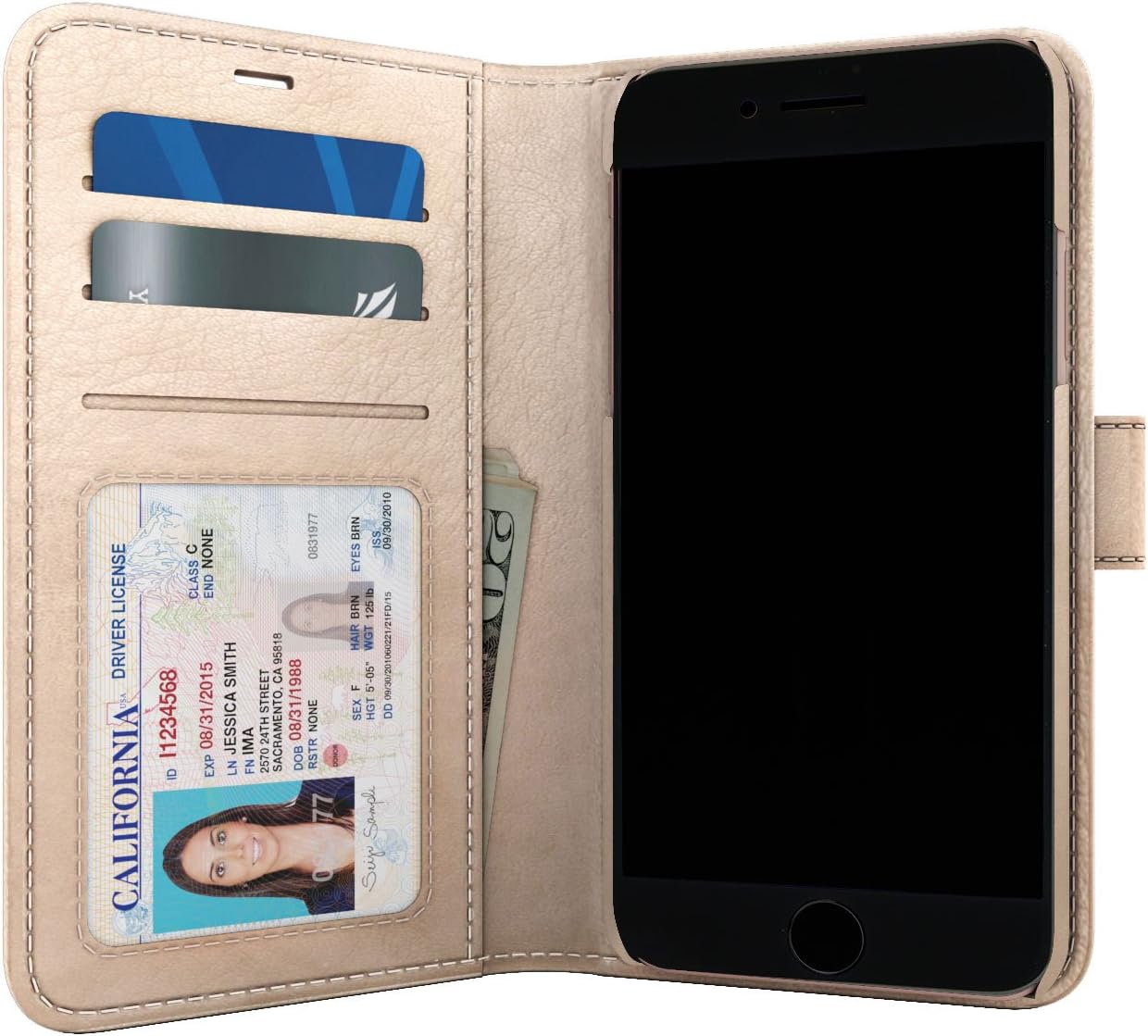 Polo Book Wallet Cover, Detachable Case, Stand for iPhone 8 Plus, iPhone 7 Plus, 6s Plus - Champagne