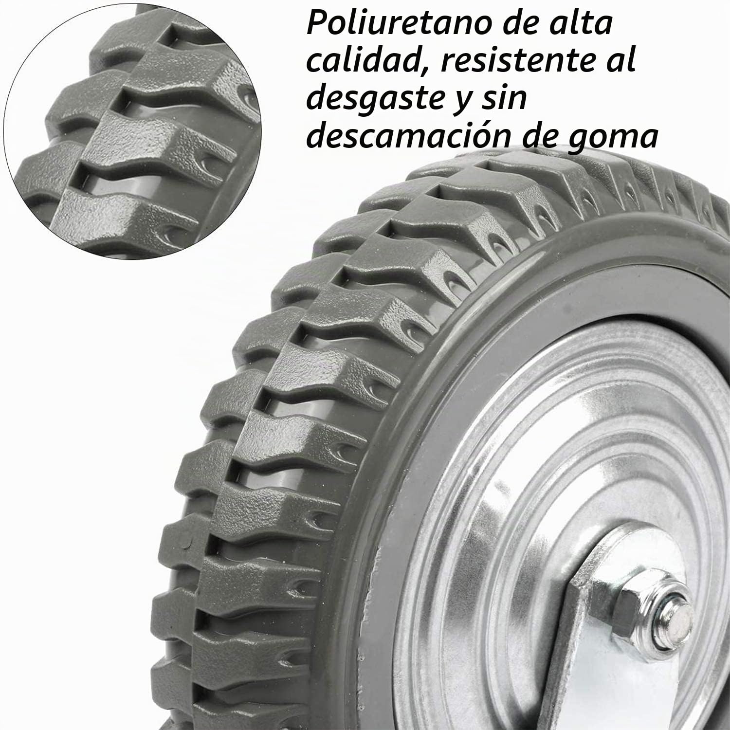 Nisorpa 4 ruedas giratorias para cargas pesadas de 200 mm, ruedas con freno, giratorias 360°, ruedas de transporte con rosca, capacidad de carga de 900 kg (2 ruedas fijas, 2 ruedas de freno)