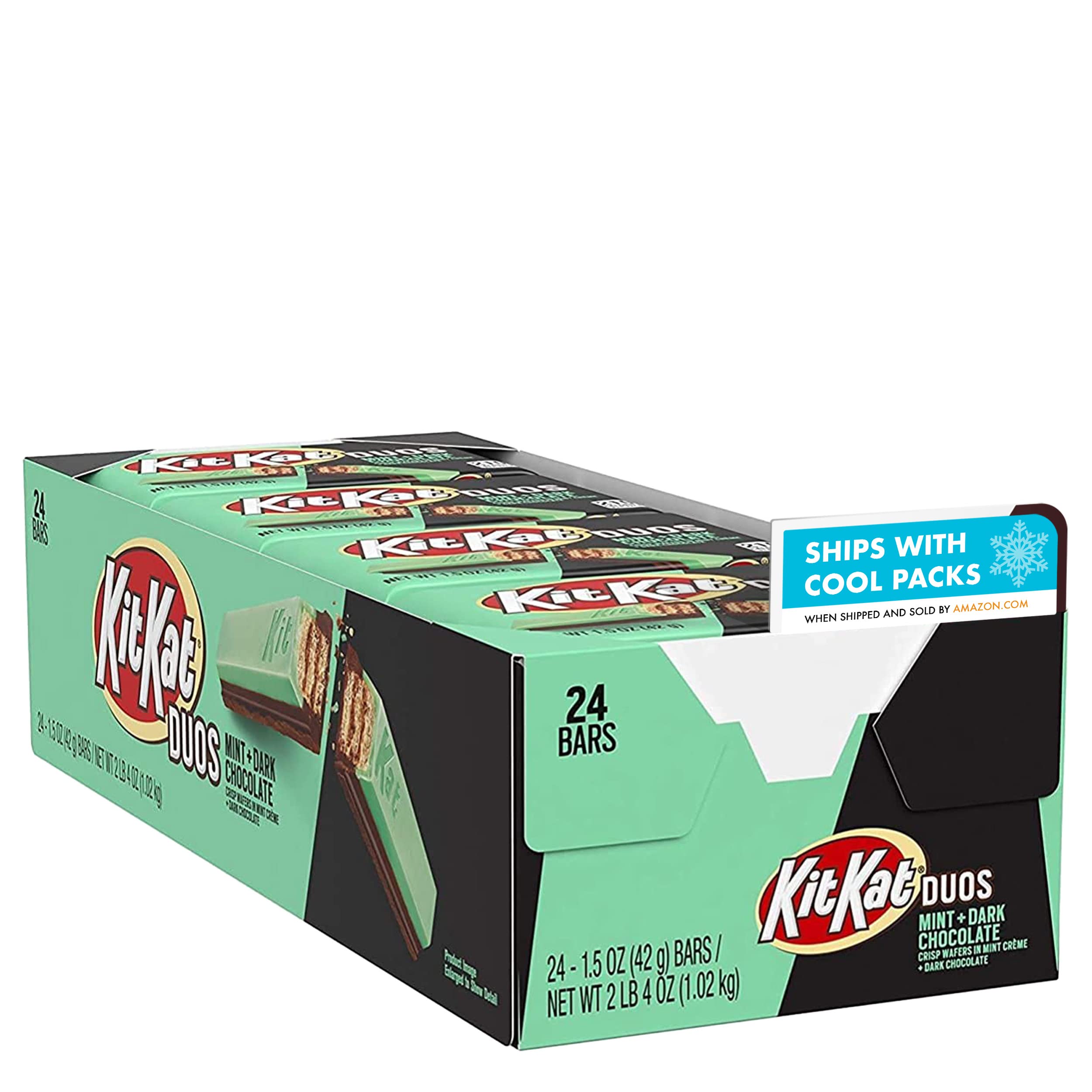 KIT KAT DUOS Mint and Dark Chocolate Wafer Halloween Candy Bars, Individually Wrapped, 1.5 oz Bulk Box (24 Count) - Mint and Dark Chocolate, 1.5 oz (24 count)