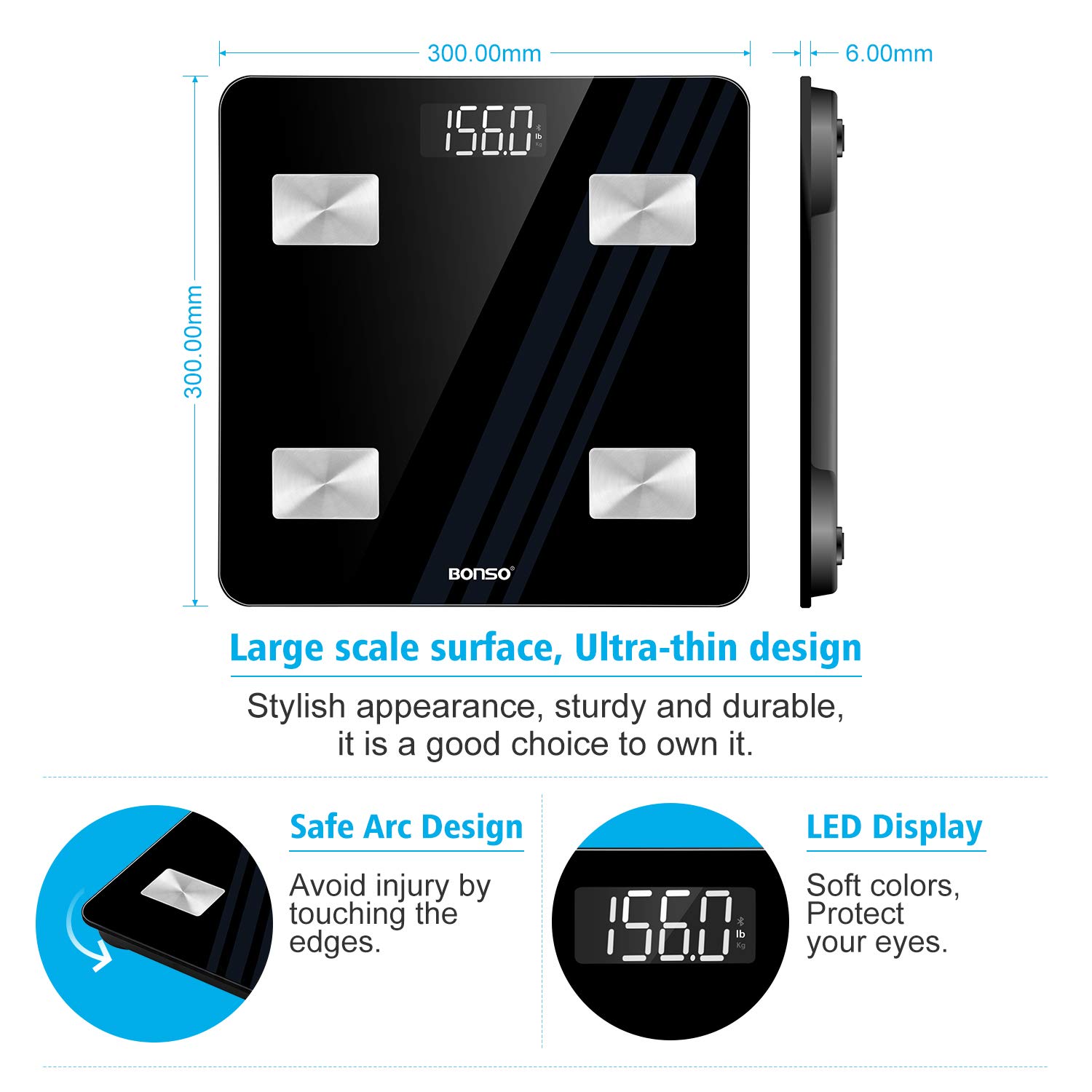 BONSO Smart Scales ,Digital Weight and Body Fat Scales, Bluetooth Body