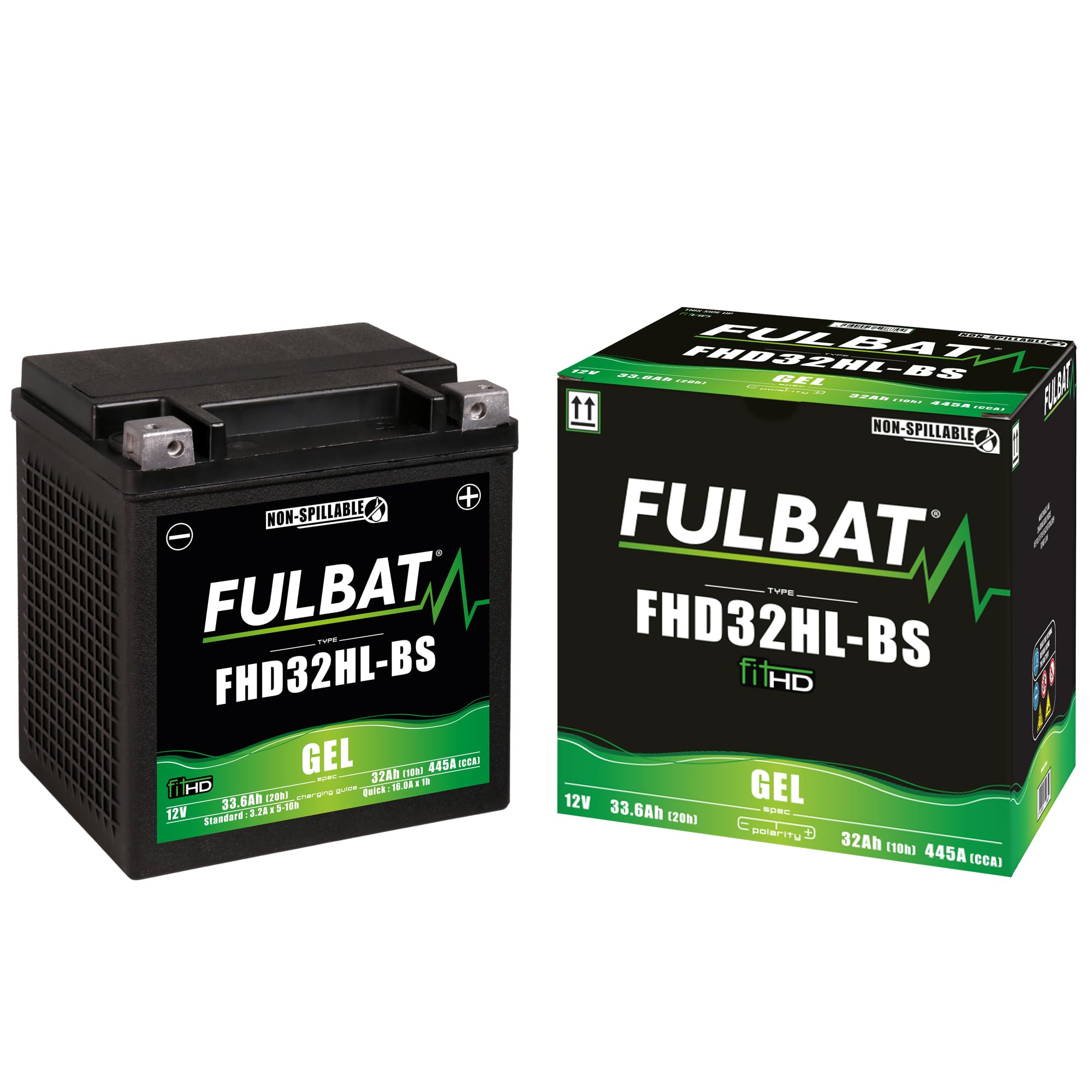 Fulbat FitHD FHD32HL-BS Batterie Moto GEL 12V 33,6Ah 445A – Batterie Sans Entretien Haute Capacité pour Moto, Quad, Scooter, Jet Ski, Motoneige – Résistante aux Vibrations, Compatible Temps Froid