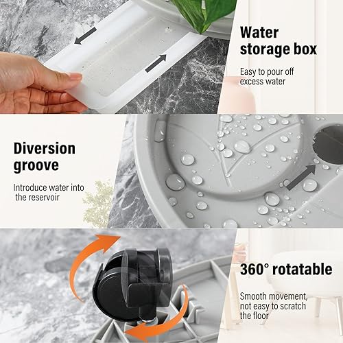 Miniatura 3 de Zopeal Soporte para plantas con ruedas y bandeja de drenaje, maceta redonda con contenedor de agua, soporte redondo de plástico, rodante de jardín