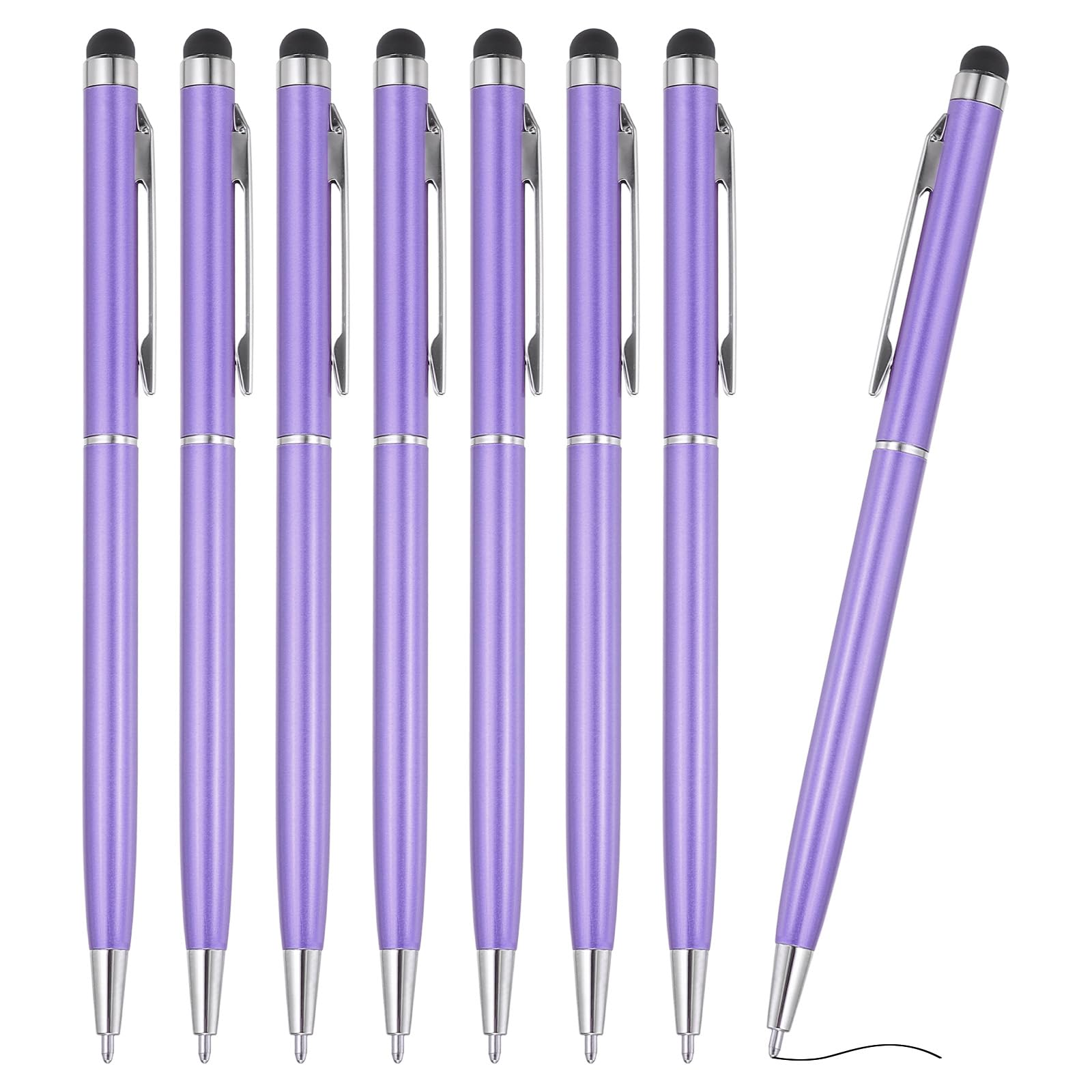 PATIKIL Ballpoint Pen with Stylus Tip, 8Pcs 2 in 1 Slim Metal Black Ink 1.0mm Medium Point Stylus Pen for Touch Screens Office Desk, Light Purple