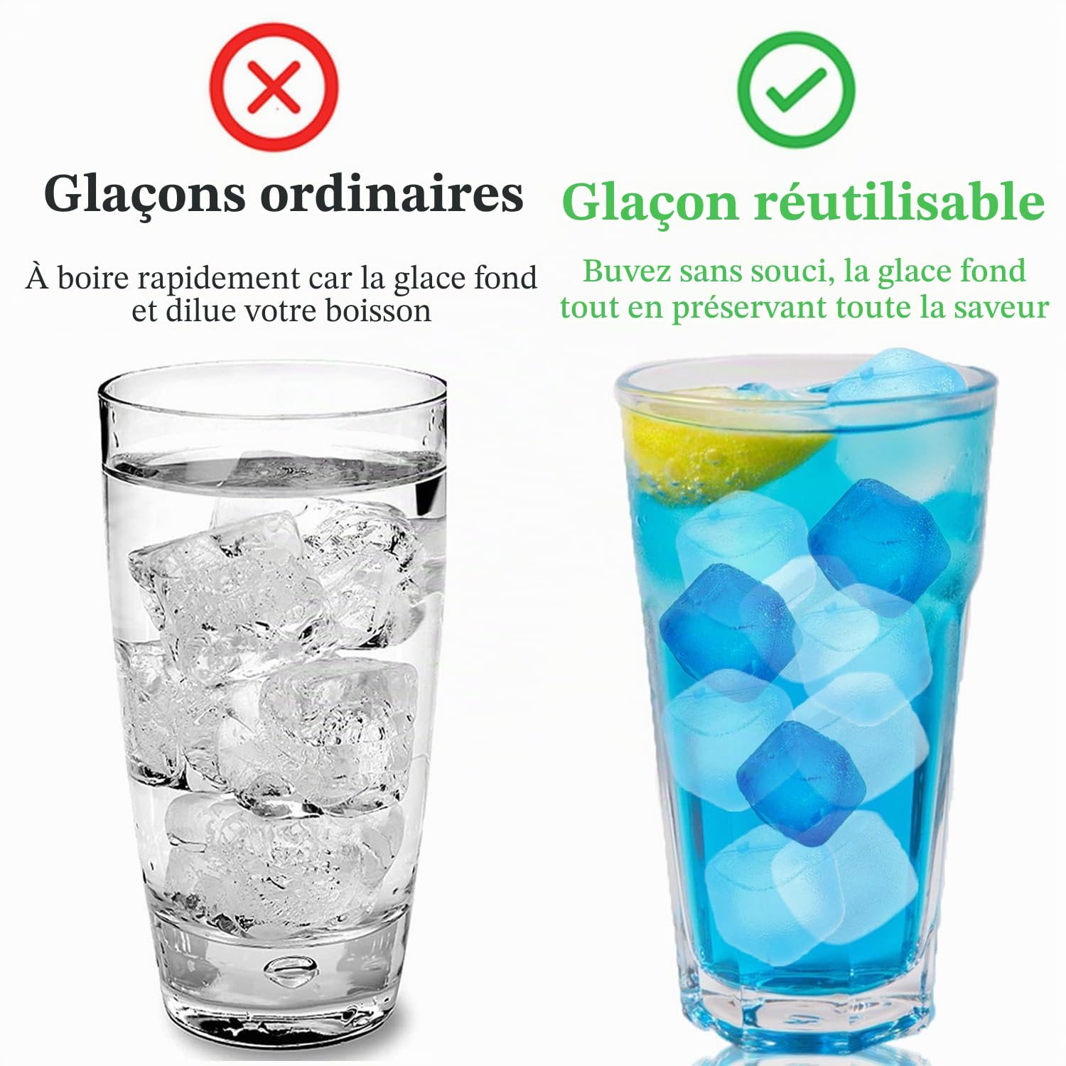 KEELYY Lot de 60 Glaçons Réutilisables en Plastique, sans BPA, pour Refroidir les boissons, Cocktails, Whisky, Vin, Bleu