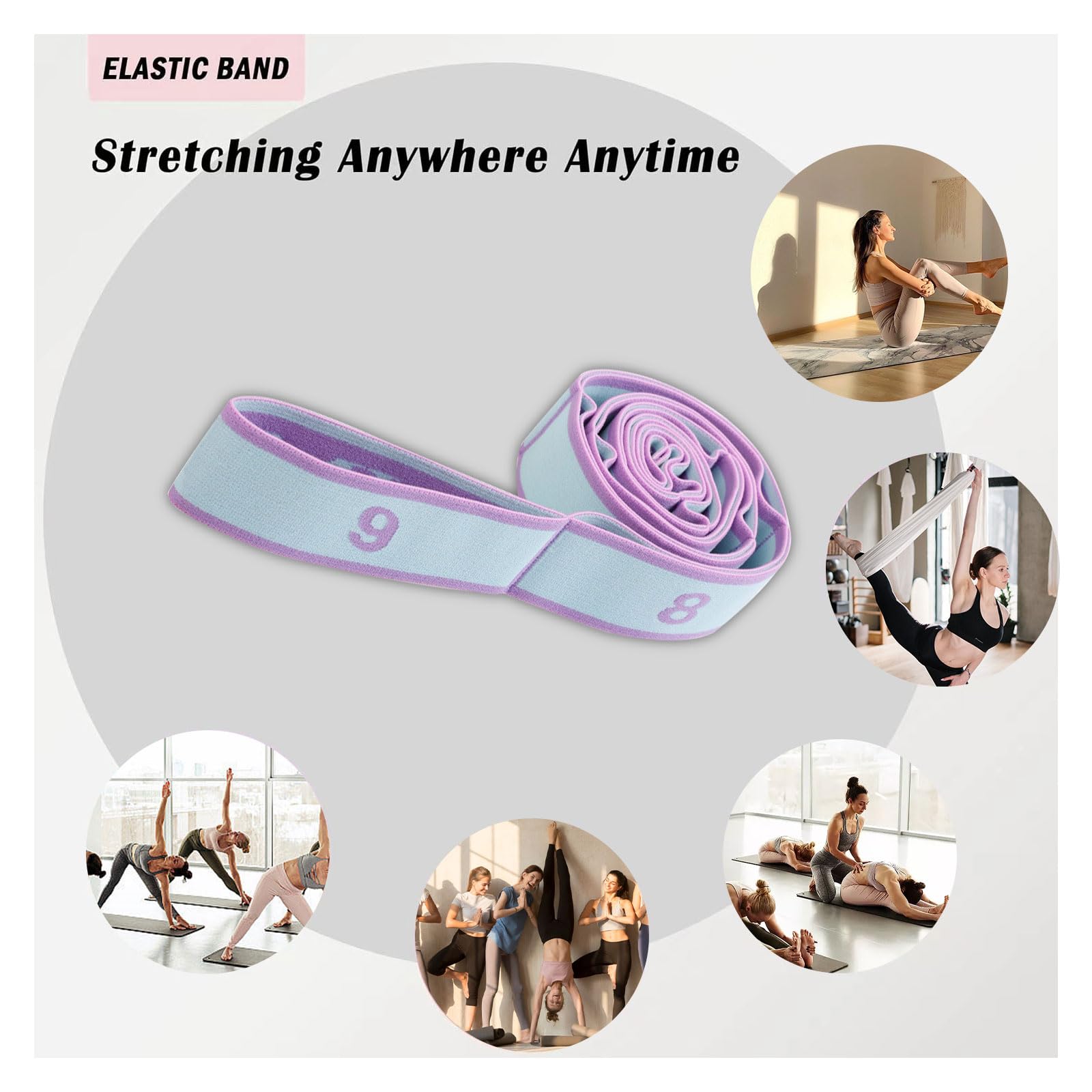 Arvoni Fascia elastica per yoga con 9 fiocchi, ad alta elasticità