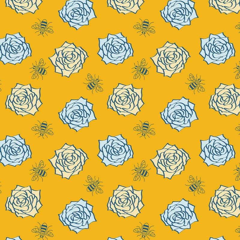 The Craft Cotton Co Bee Friendly Flowers on Yellow Patchwork Bee Fabric by 0.5 Metres 43' Wide 100% Cotton Craft Fabric Material for Quilting, Sewing, Crafts, Patchwork, Dressmaking