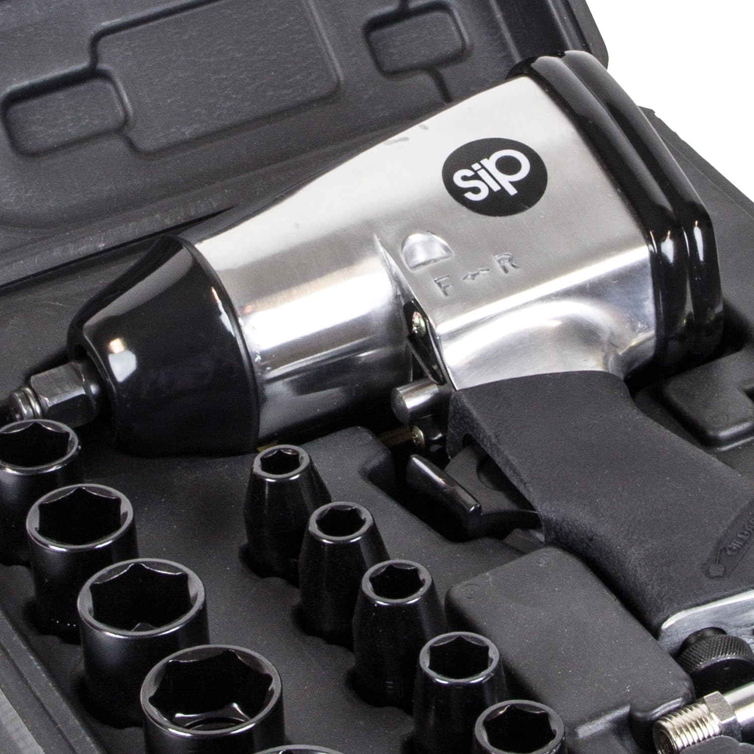 SIP 1/2" Air Impact Wrench Kit, 17 Piece Set Air Tools for Compressor 312Nm Working Torque, Black and Silver - Image 2