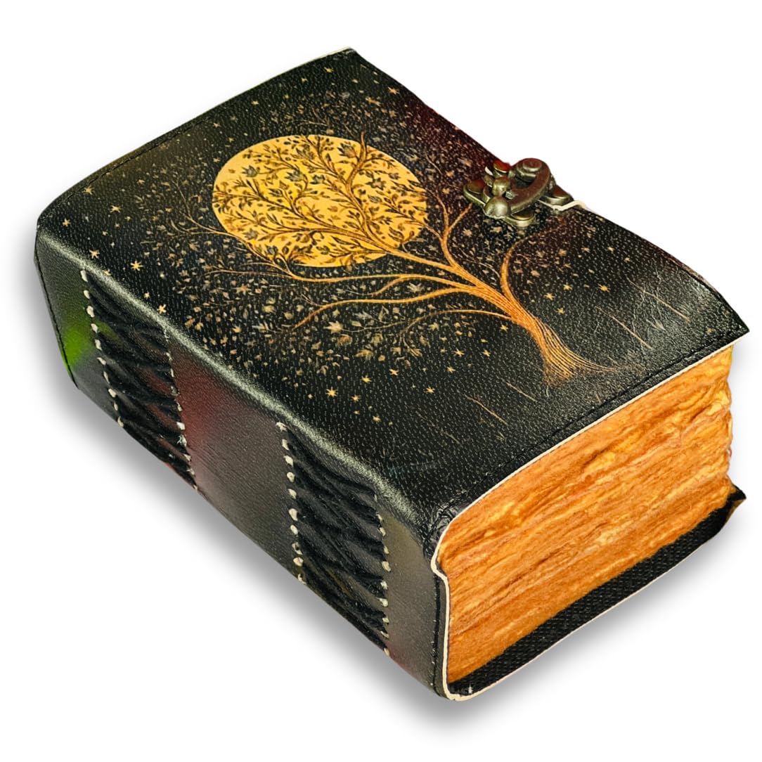 Diario de viaje de cuero con diseño de árbol de la vida para mujer con cerradura de alta calidad, 7 x 5 pulgadas, 400 hojas de papel vintage para hombres, diario encuadernado en cuero para mujeres, el