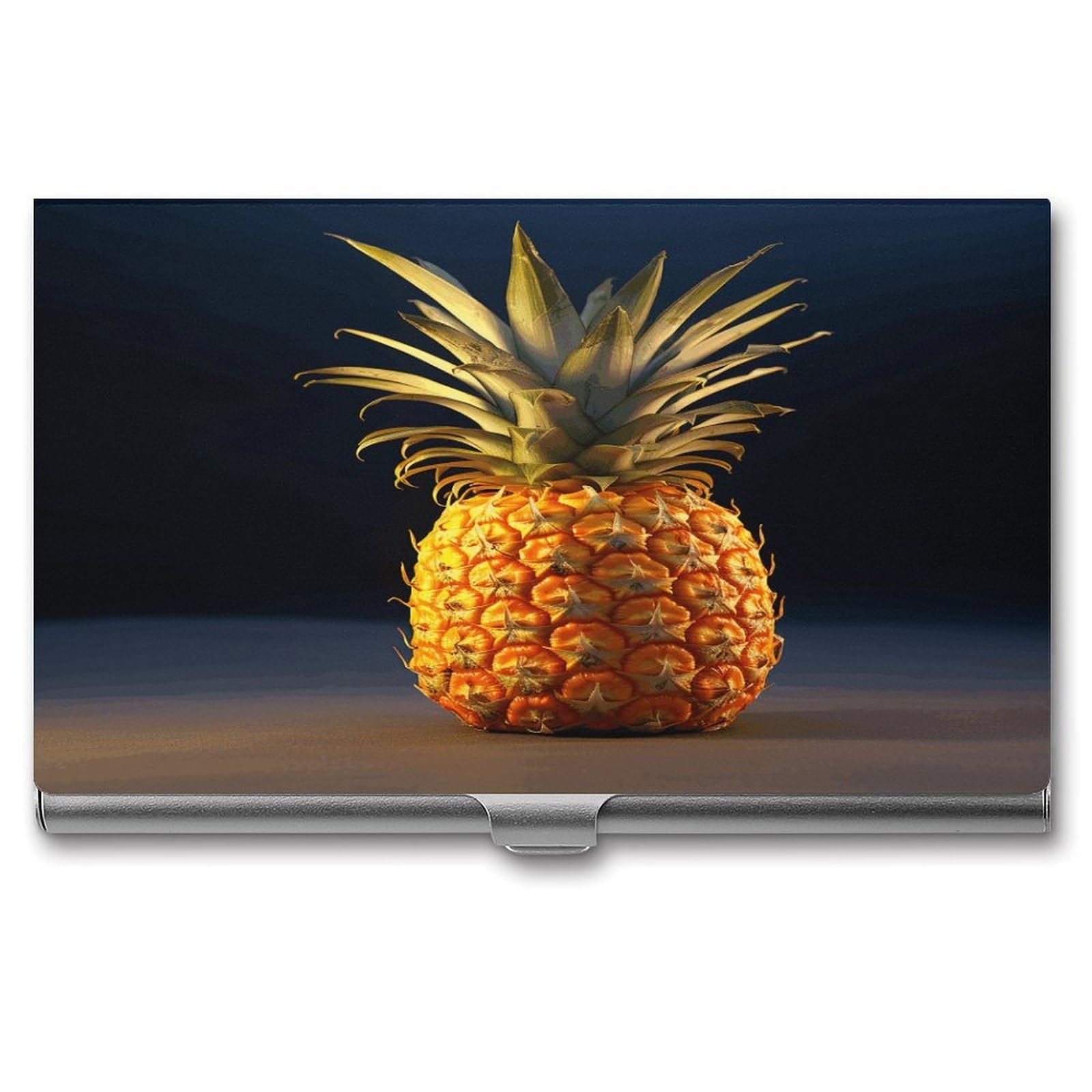 JTREHY Pineapple Fruit Business Card Holder Slim Purse Name Card Holder Portable Metal Business Card Case Wallet Large Capacity Lightweight Business Card Case for Men Women