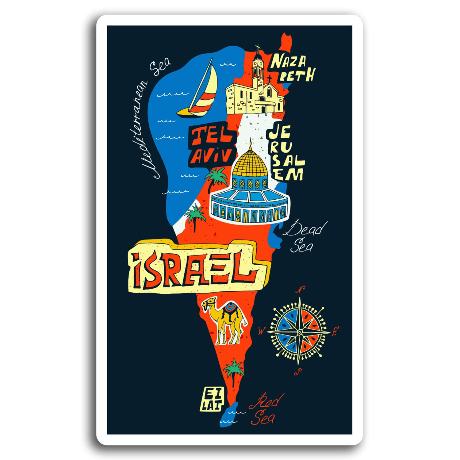 Destinationvinyl Multicolor 2 X 10Cm Israel Tel Aviv Flag Map Vinyl Stickers - Sticker Laptop Luggage #19438 (10Cm Tall)