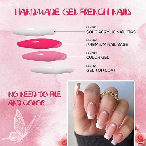 Miniatura 4 de AddFavor Uñas postizas a presión francesas, cortas, cuadradas, 120 unidades, puntas francesas blancas, uñas postizas de gel brillante nude a